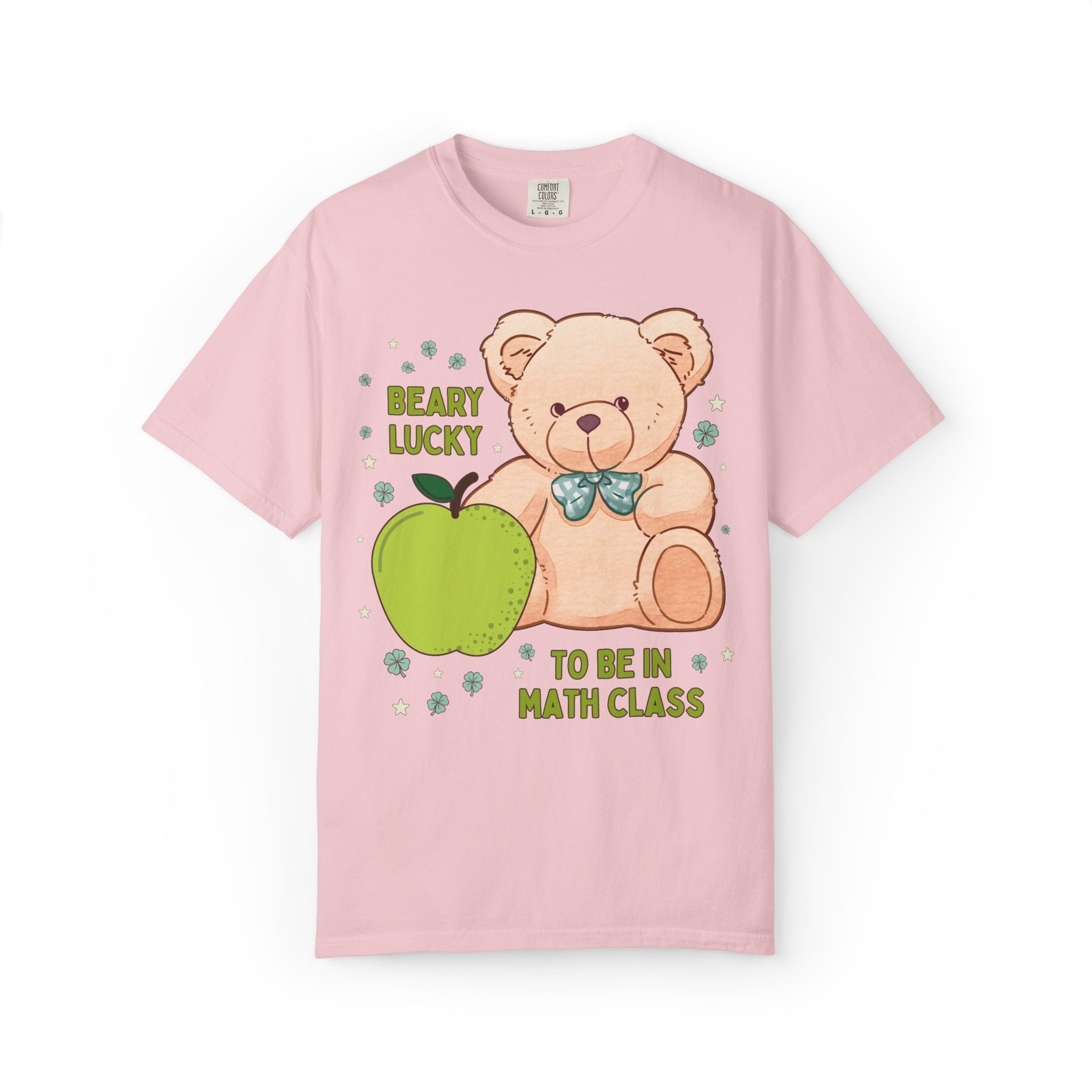 Beary Lucky to Be in Math Class St Patrick's Day Tee, Nostalgic and Maximalist Matching Teacher Tee Shirt with Cute Clovers, Cottagecore Bear - Opal and June