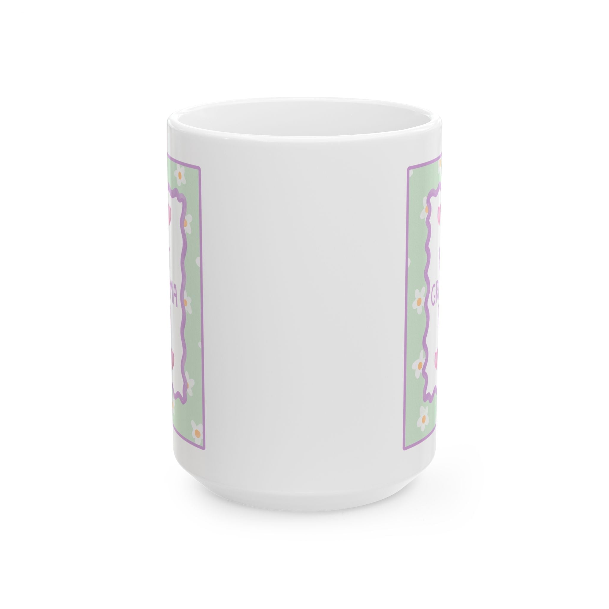 Best Grandma Ever Coffee Mug: 15 Oz Mug for Coffee Lover | Pastel 90s Aesthetic Floral Mug with Hearts, Gift from Granddaughter or Grandson, Mug for Mom - Opal and June