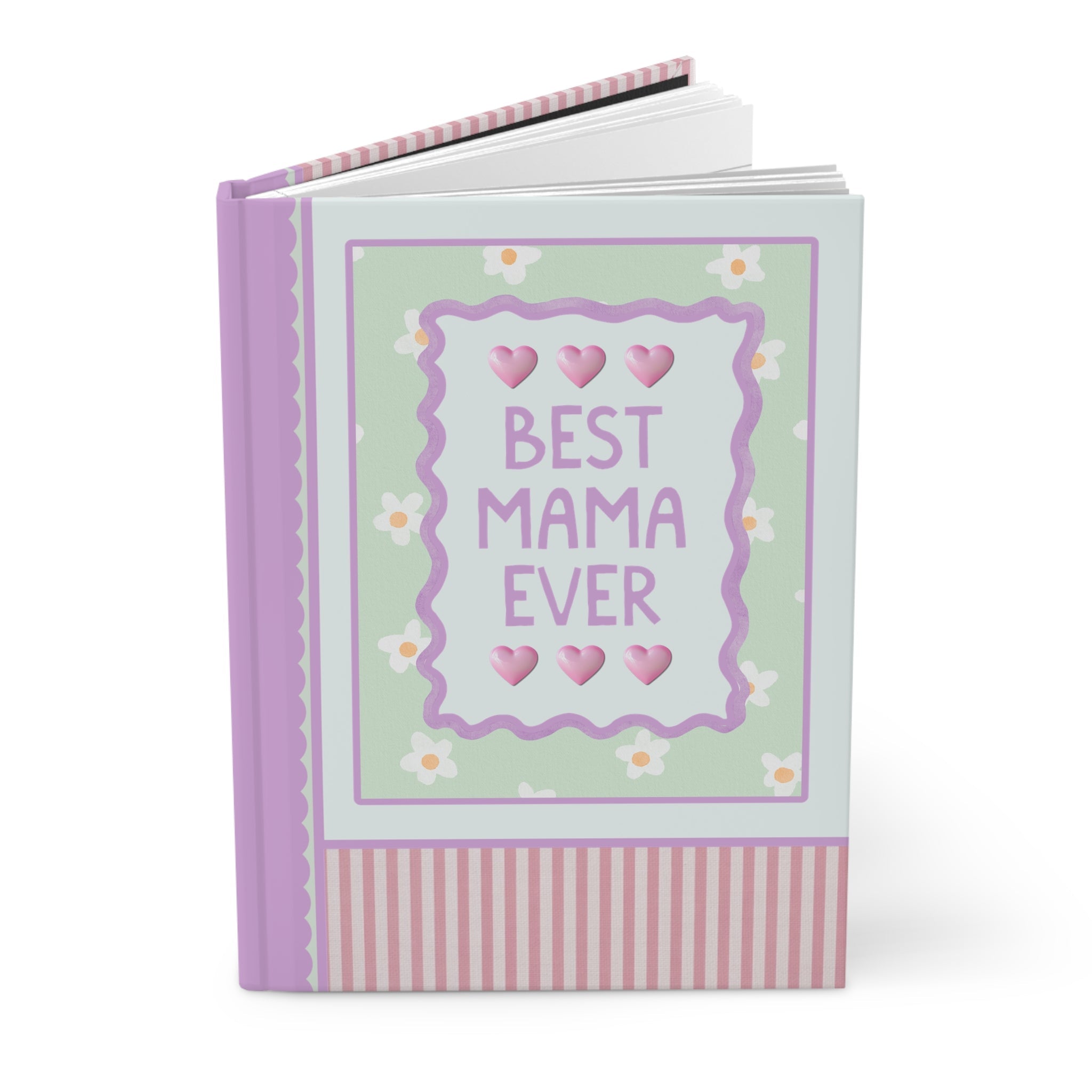 Best Mama Ever Hardcover Notebook | Pastel 90s Aesthetic Journal with Hearts, Gift from Son Daughter, Notebook for Mom - Opal and June