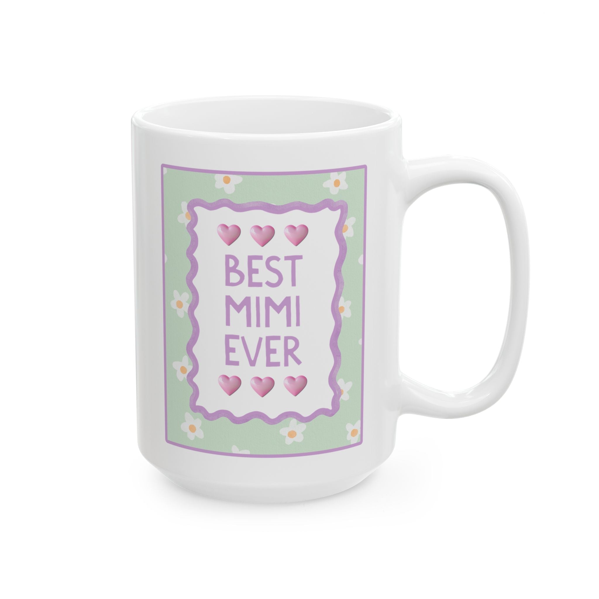 Best Mimi Ever Coffee Mug: 15 Oz Mug for Coffee Lover | Pastel 90s Aesthetic Floral Mug with Hearts, Gift from Grandson or Daughter, Mug for Mimi - Opal and June