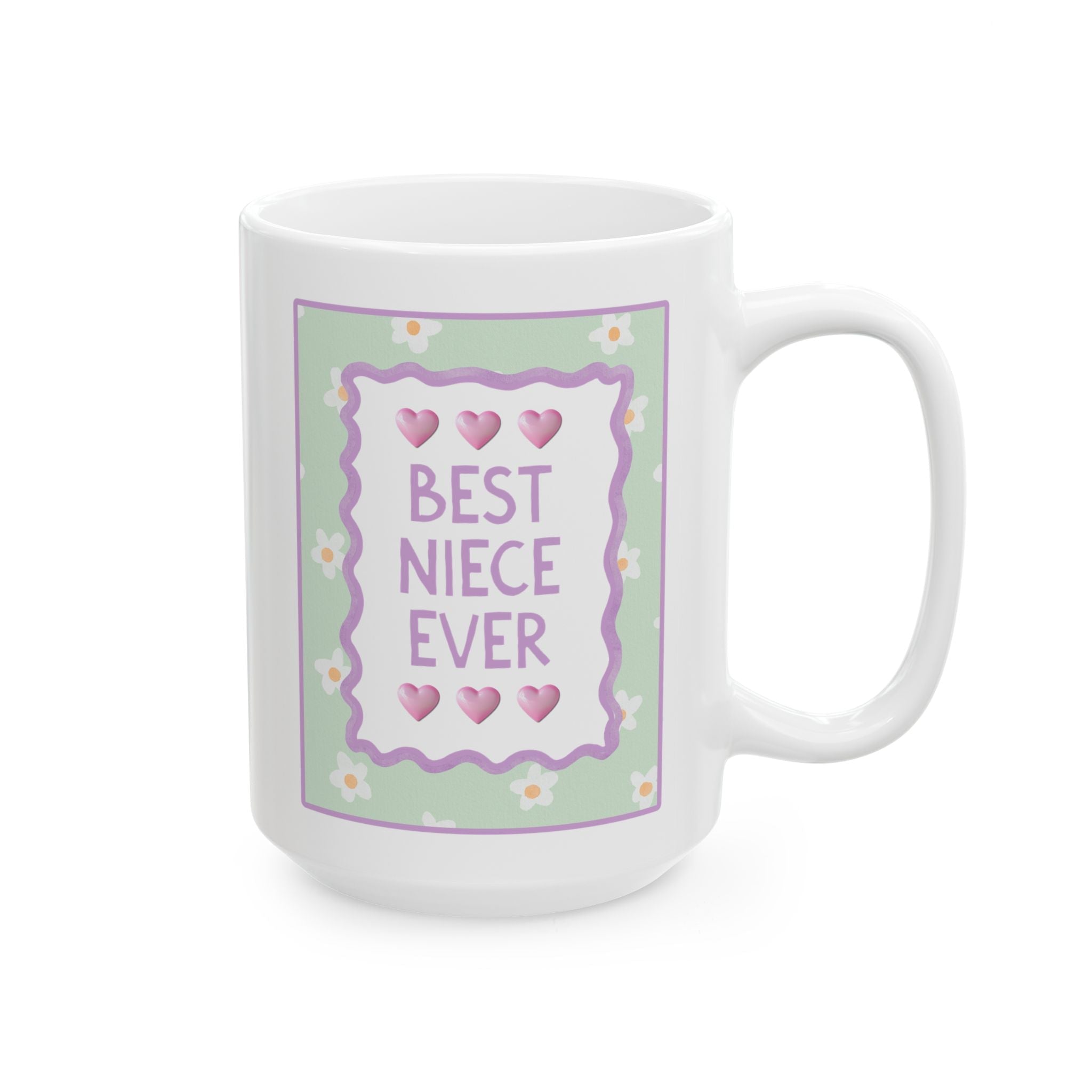 Best Niece Ever Coffee Mug: 15 Oz Mug for Coffee Lover | Pastel 90s Aesthetic Floral Mug with Hearts, Gift from Aunt or Uncle, Mug for Niece - Opal and June