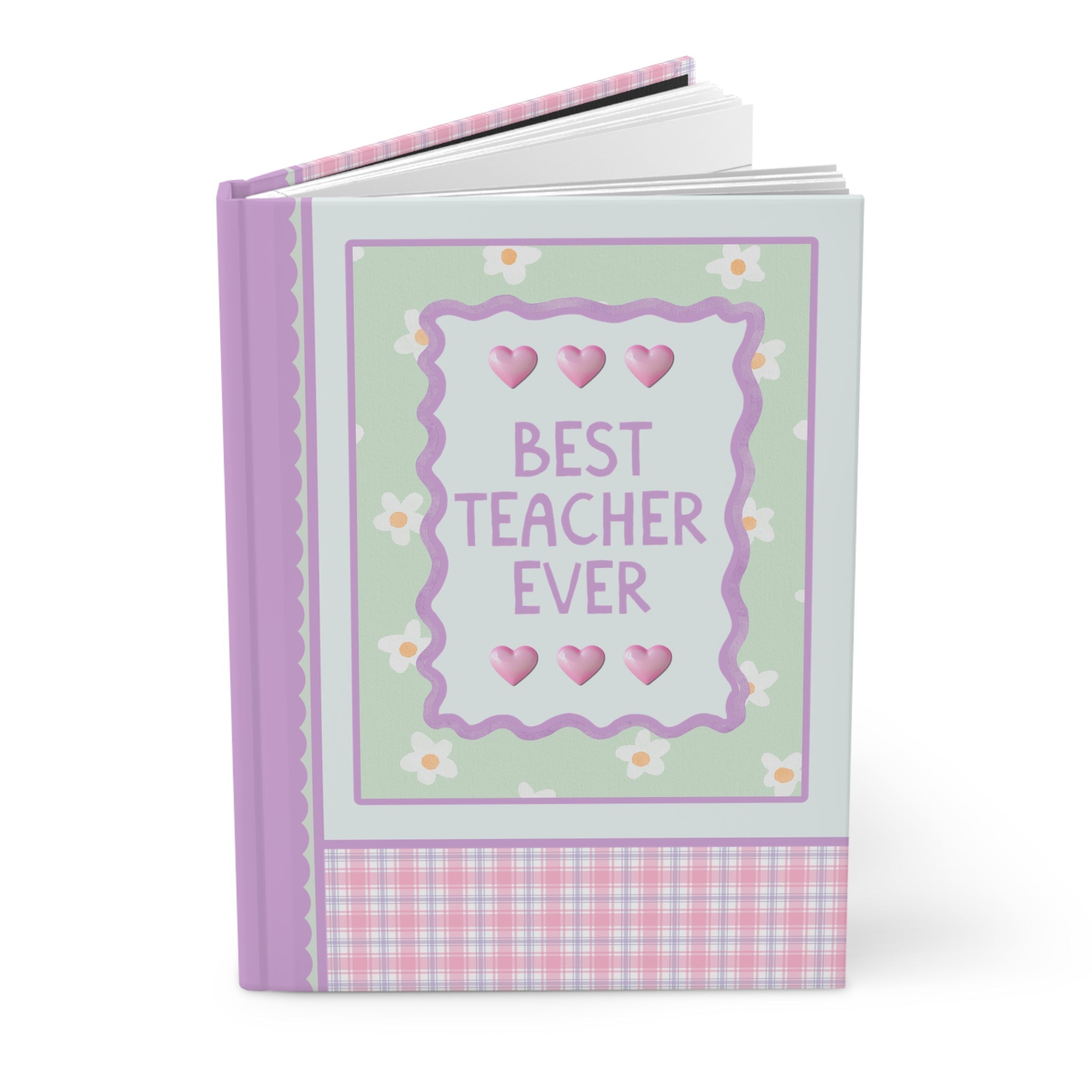 Best Teacher Ever Hardcover Notebook | Pastel 90s Aesthetic Journal with Hearts, Gift from Student or Student's Mom, Notebook for Teacher - Opal and June
