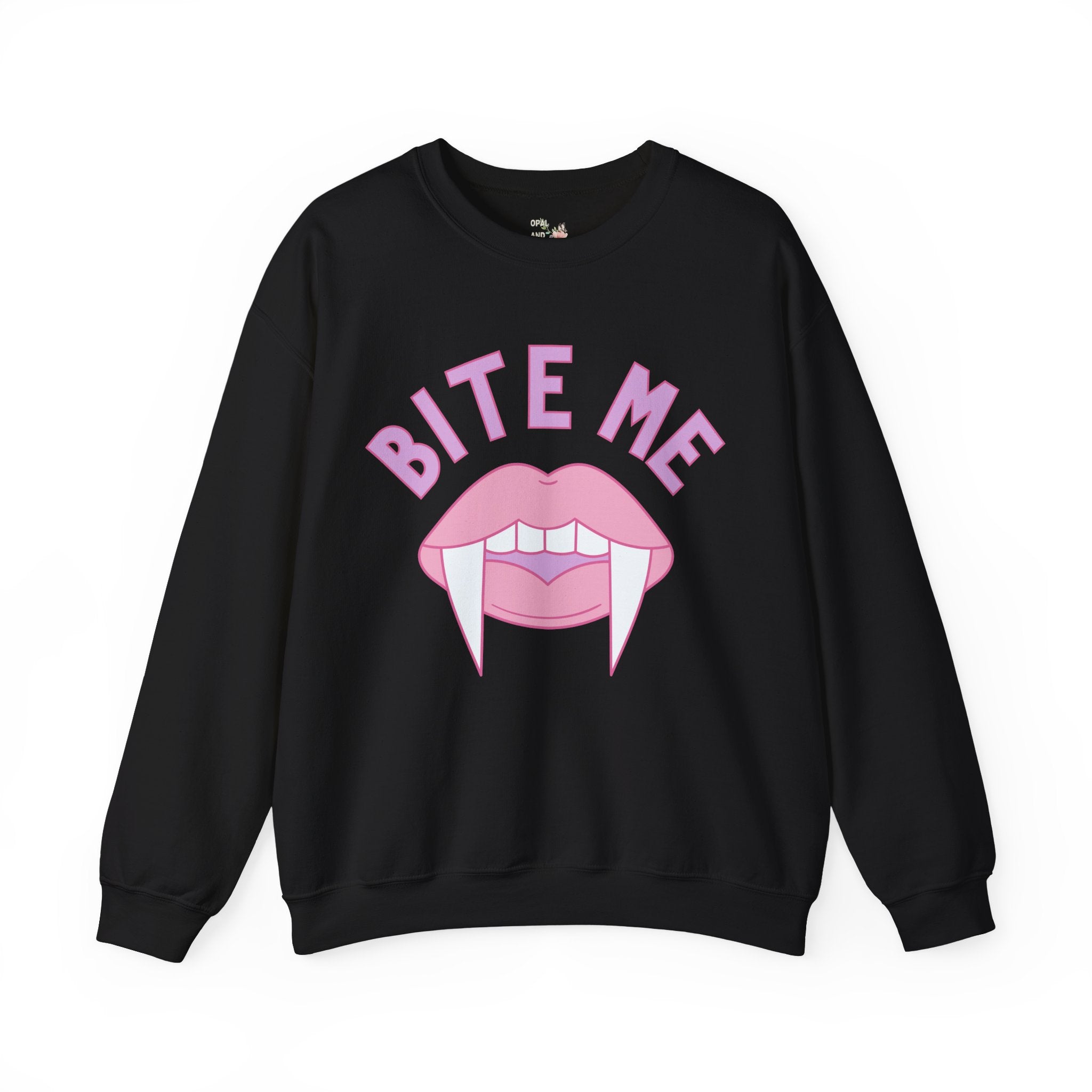 Bite Me Halloween Sweatshirt: Funny Sweatshirt for Halloween, Cute Sweatshirt with Vampire Mouth, Nostalgic 90s Sweatshirt, Fall Shirt - Opal and June