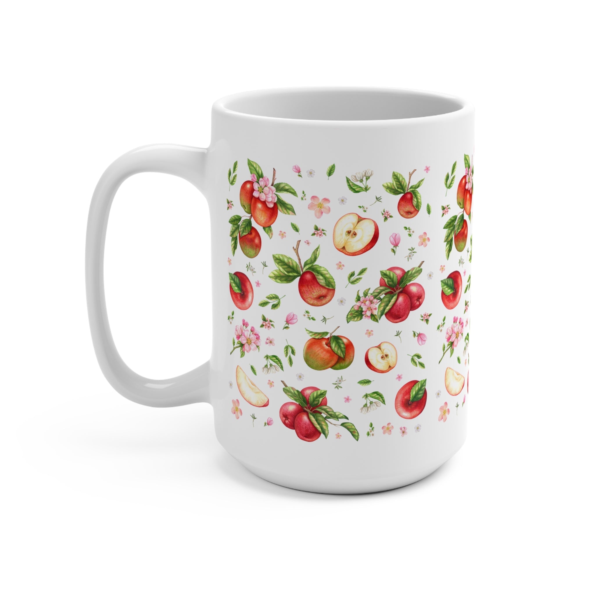 Boho Apple 15 Oz Coffee Mug, Kindergarten Teacher or First Grade Teacher, Sweet Cottagecore Fruit Mug, Back to School, Cute Fruit Lover Cup - Opal and June