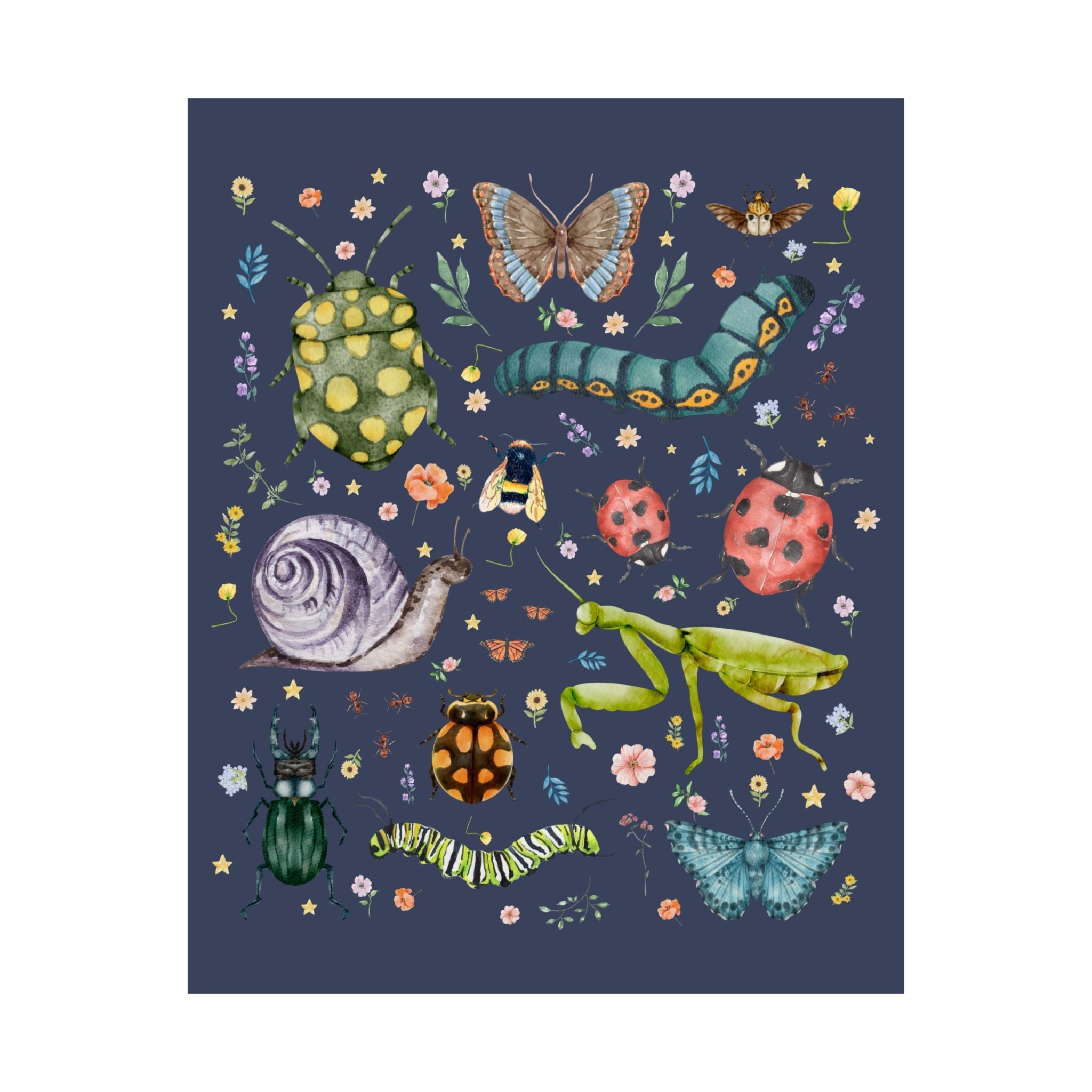 Boho Insect Poster for Entomologist, Cute Birthday Gift for Friend Who Loves Bugs, 90s Throwback Eclectic Grandma Print with Flowers - Opal and June