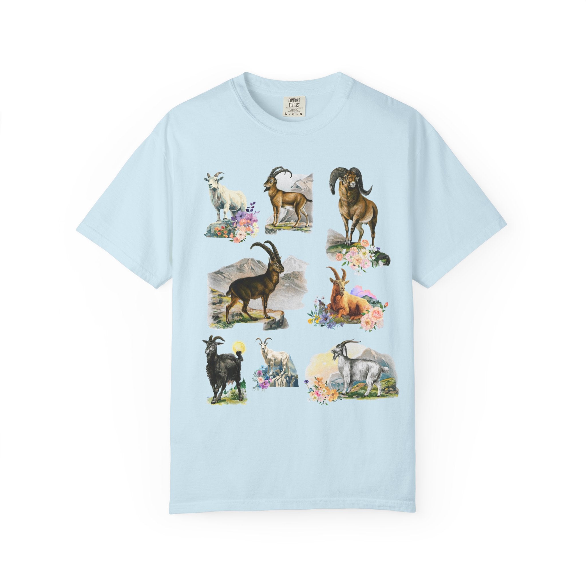 Boho Mountain Goat Animal Lover Tee Shirt for Friend Who Loves Animals and Hiking, Weirdcore Dreamcore 90s Scrapbook Aesthetic Floral Tee - Opal and June