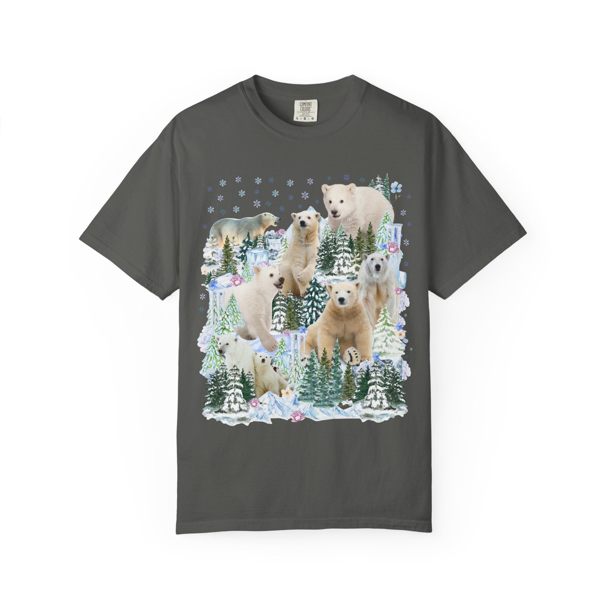 Boho Polar Bear Tee Shirt with Trees, Cute Forestcore Bear Lover Shirt with Snowflakes, Cozy Animal Lover Tee, Nineties Throwback Animal Tee - Opal and June