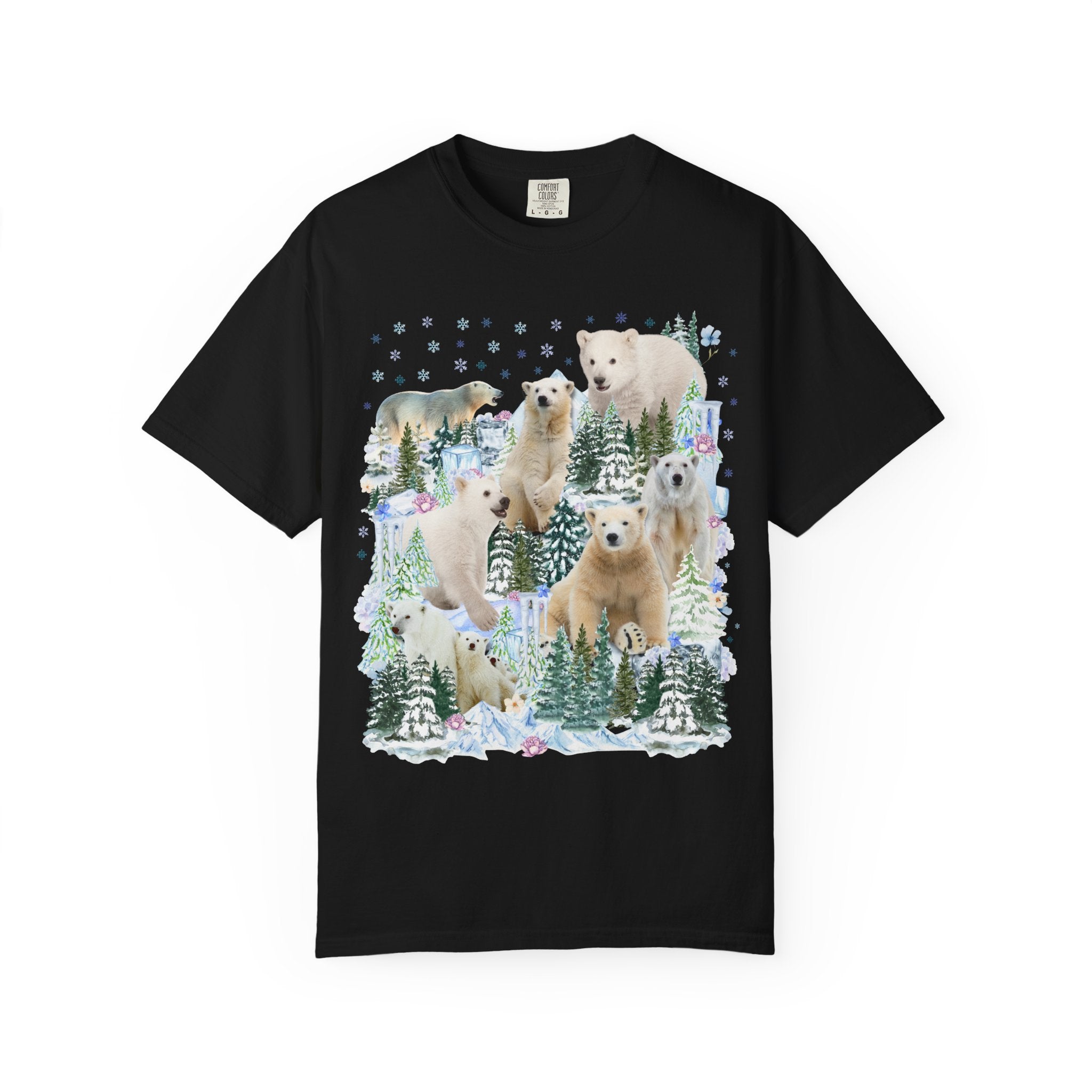 Boho Polar Bear Tee Shirt with Trees, Cute Forestcore Bear Lover Shirt with Snowflakes, Cozy Animal Lover Tee, Nineties Throwback Animal Tee - Opal and June