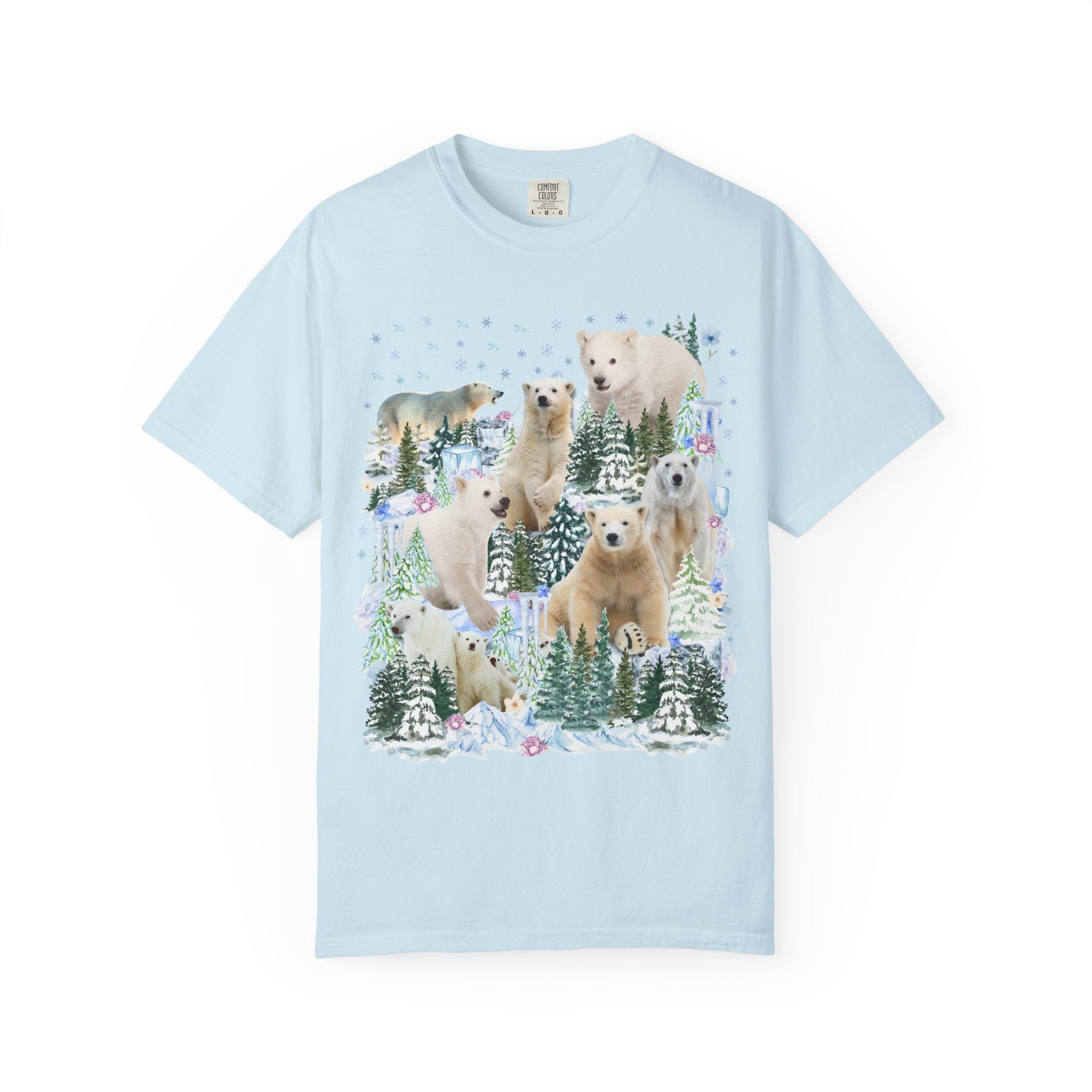 Boho Polar Bear Tee Shirt with Trees, Cute Forestcore Bear Lover Shirt with Snowflakes, Cozy Animal Lover Tee, Nineties Throwback Animal Tee - Opal and June