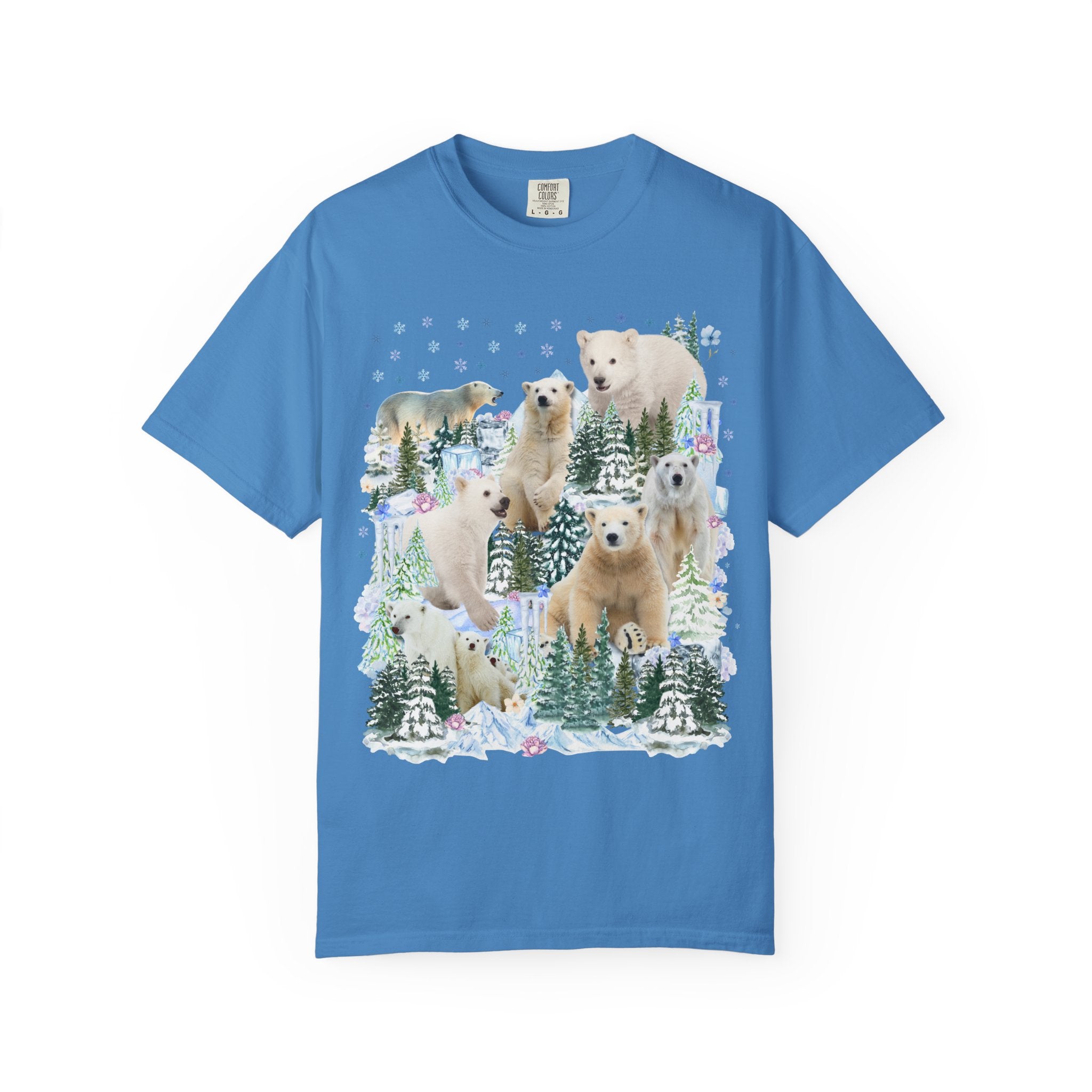 Boho Polar Bear Tee Shirt with Trees, Cute Forestcore Bear Lover Shirt with Snowflakes, Cozy Animal Lover Tee, Nineties Throwback Animal Tee - Opal and June