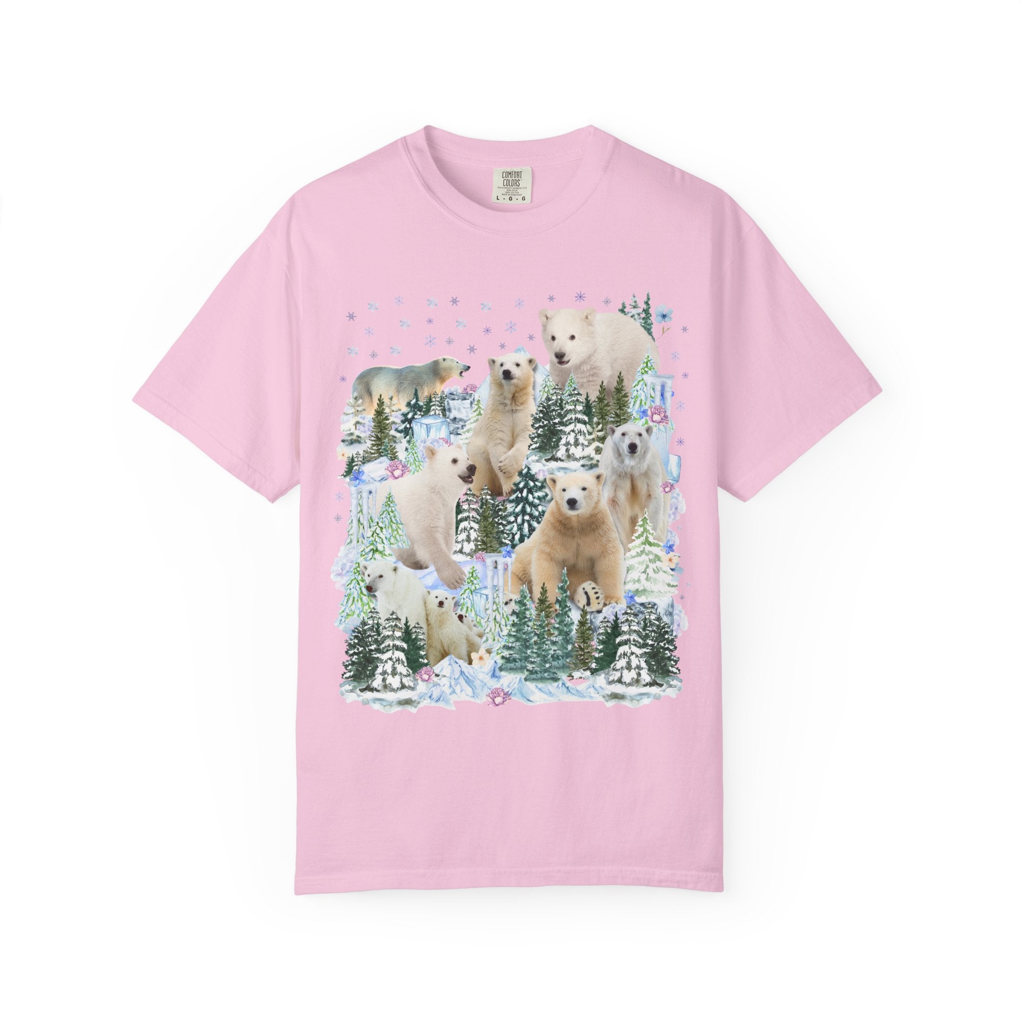 Boho Polar Bear Tee Shirt with Trees, Cute Forestcore Bear Lover Shirt with Snowflakes, Cozy Animal Lover Tee, Nineties Throwback Animal Tee - Opal and June