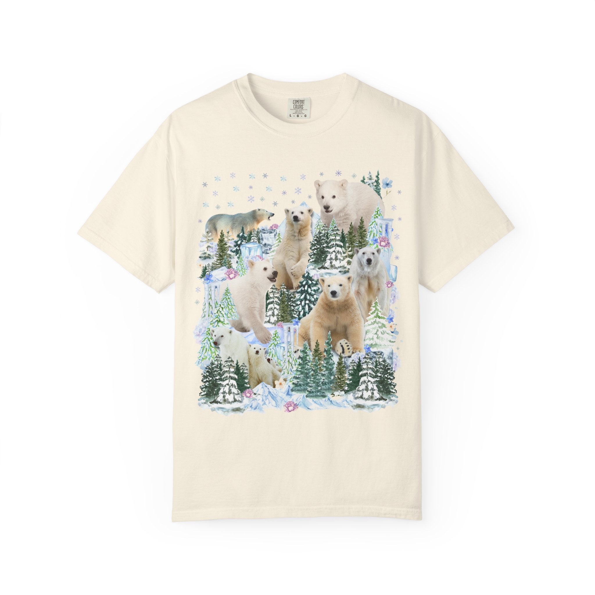 Boho Polar Bear Tee Shirt with Trees, Cute Forestcore Bear Lover Shirt with Snowflakes, Cozy Animal Lover Tee, Nineties Throwback Animal Tee - Opal and June