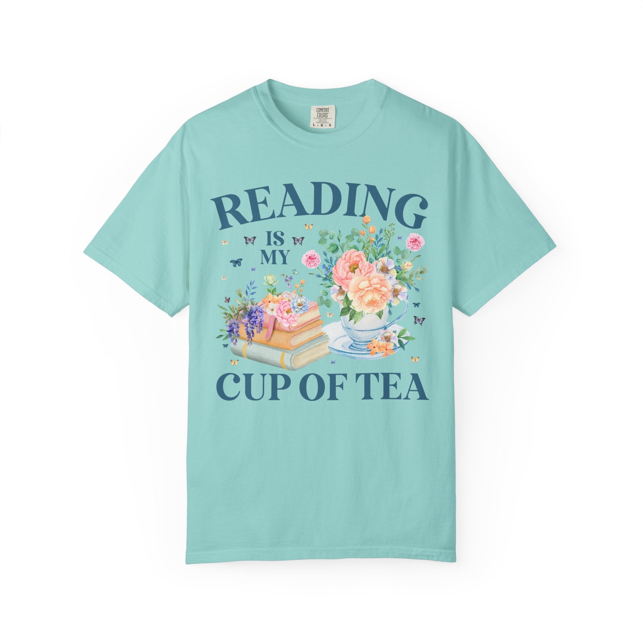 Boho Reading Tee Shirt for Romance Reader or School Librarian; Reading is My Cup of Tea, Cute Floral Cottagecore Bookish Tee for Bookworm - Opal and June
