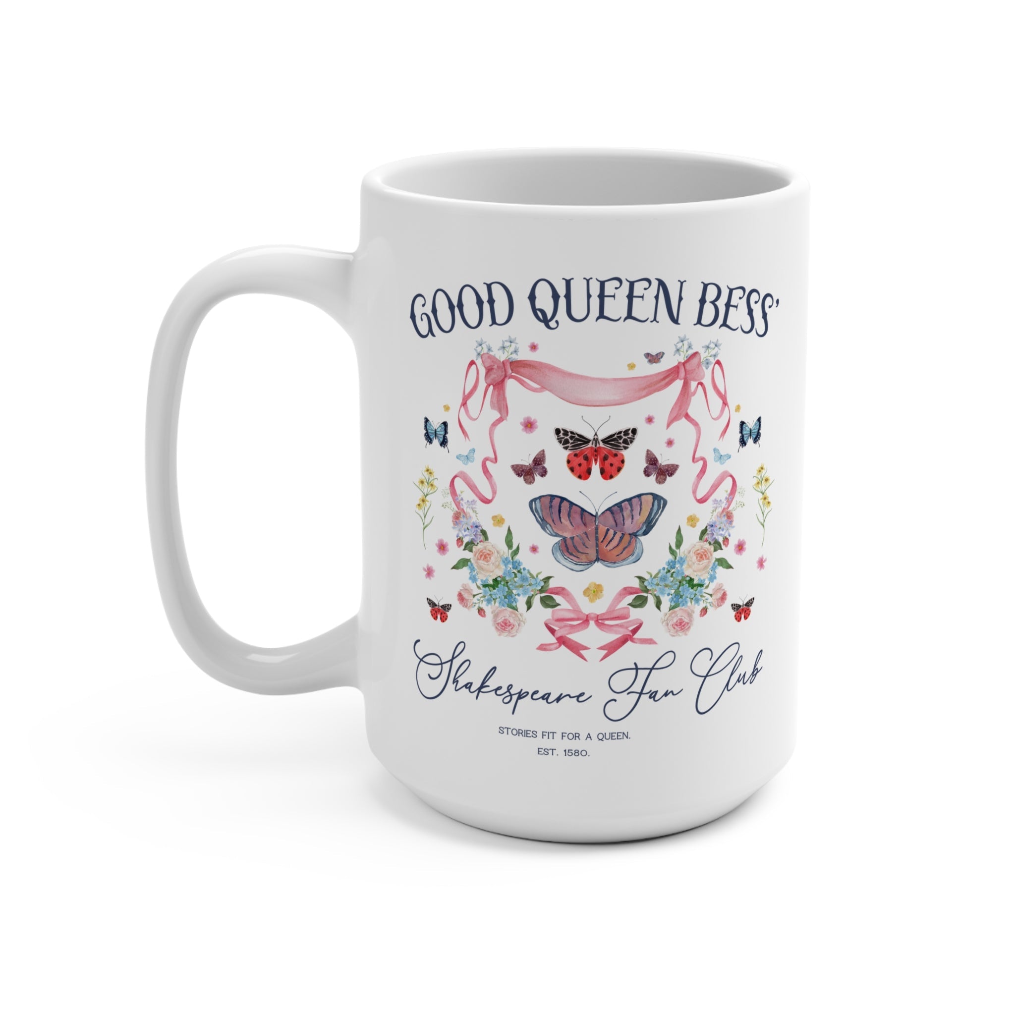 Boho William Shakespeare Coffee Mug for Tudor History Lover Who Loves Queen Elizabeth I, Cute English History 15 Oz Mug for Book Lover, Bookish Mug - Opal and June