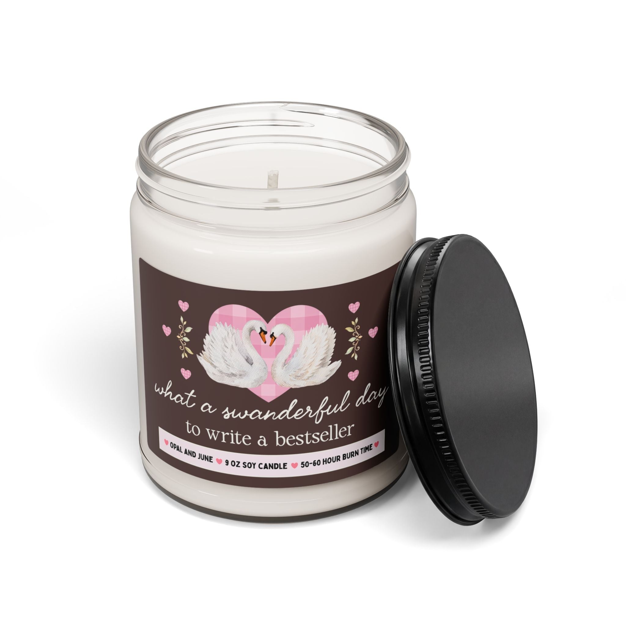 Book Author Gift, Candle with Swans: What a Swanderful Day to Write a Bestseller, 9 Oz Candle for Romance Writer, Literary Fiction Writer - Opal and June