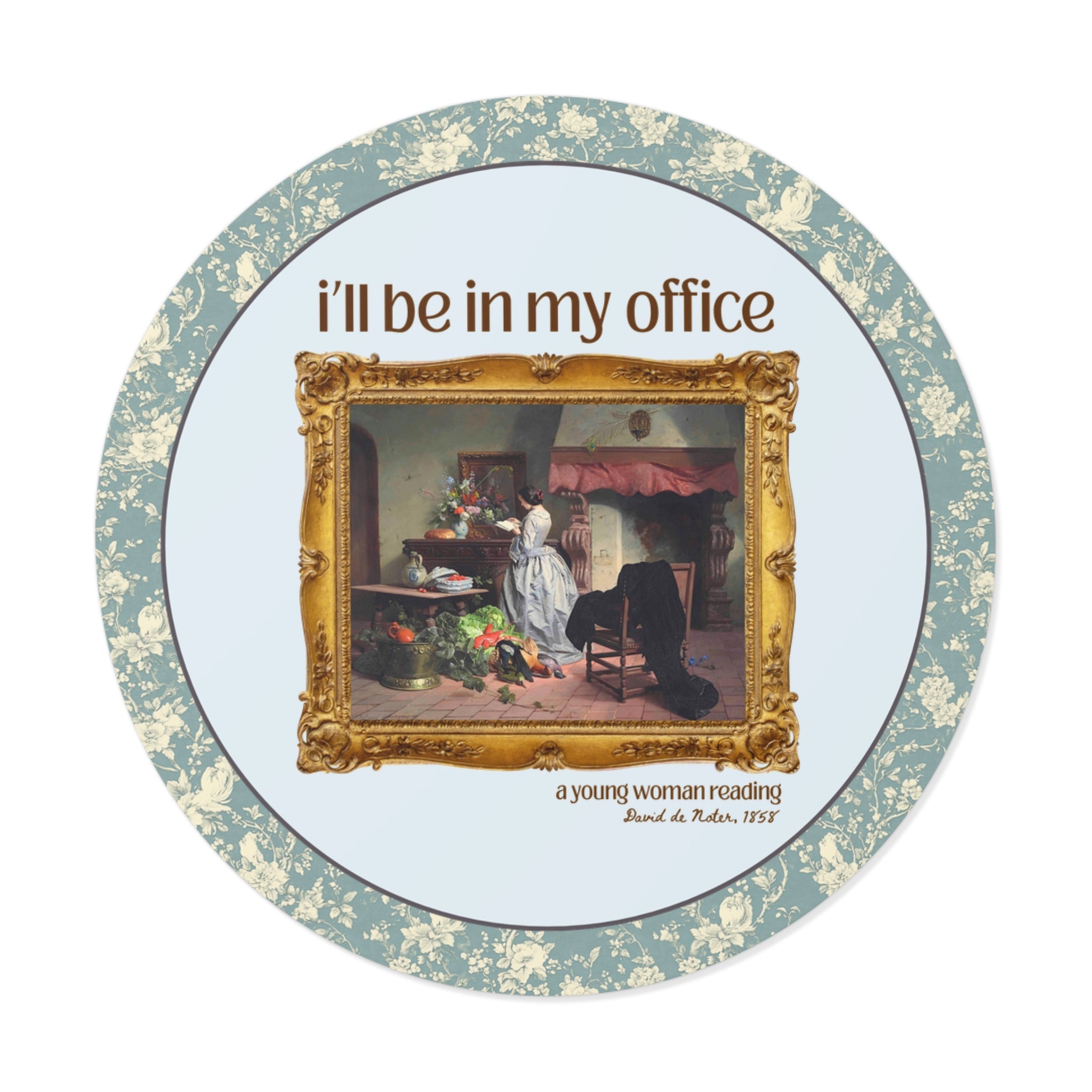 Book Lover Art History Sticker: I'll Be In My Office, Boho Romance Reader Gift, Young Woman Reading by David de Noter, 19th Century Art - Opal and June