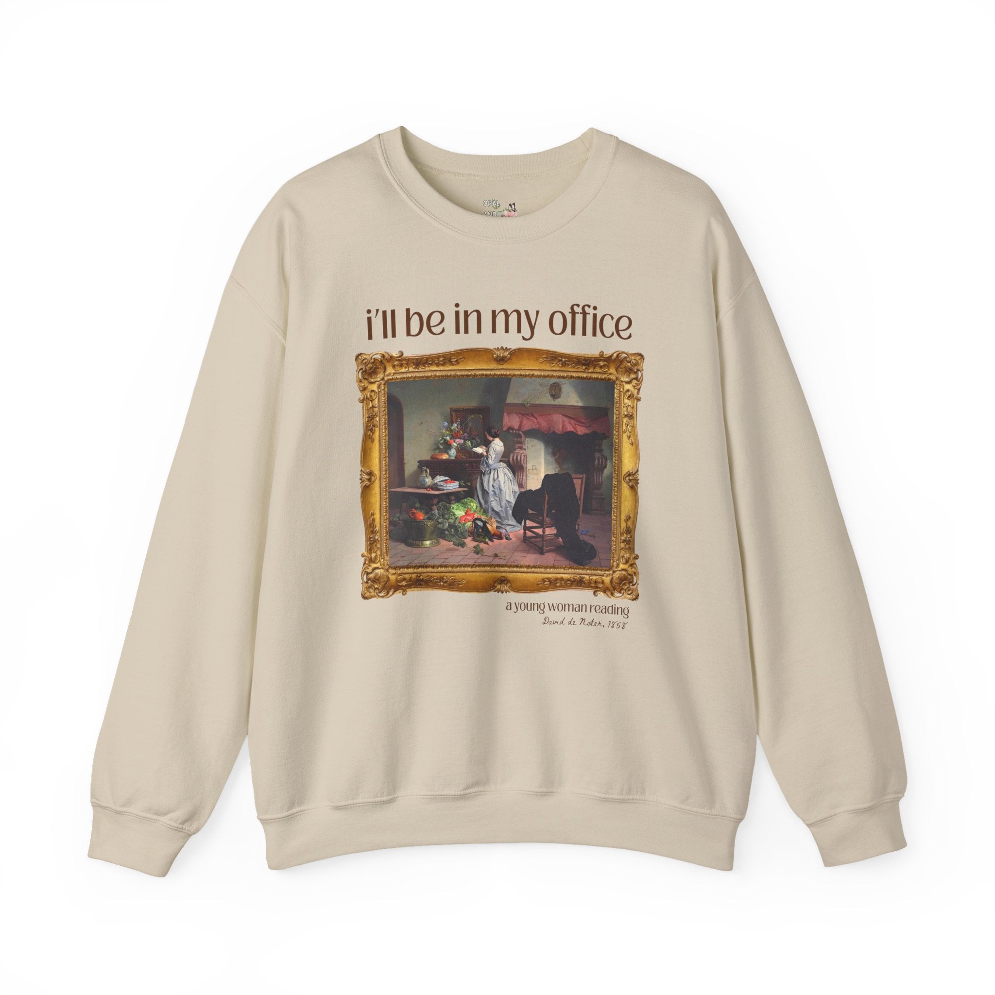 Book Lover Art History Sweatshirt: I'll Be In My Office, Boho Romance Reader Shirt, Young Woman Reading by David de Noter, 19th Century Art - Opal and June