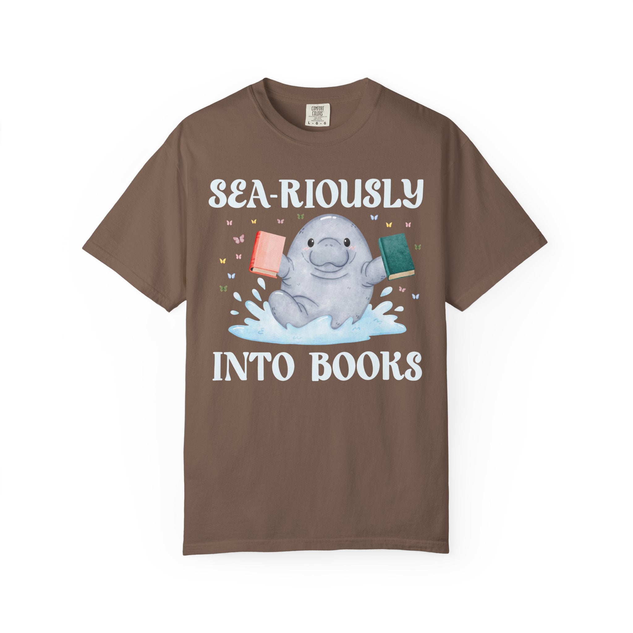 Book Lover Manatee T-Shirt for Animal Lover Who Loves Reading: Sea - Riously Into Books, Cute Bookish Present for School Librarian or Teacher - Opal and June