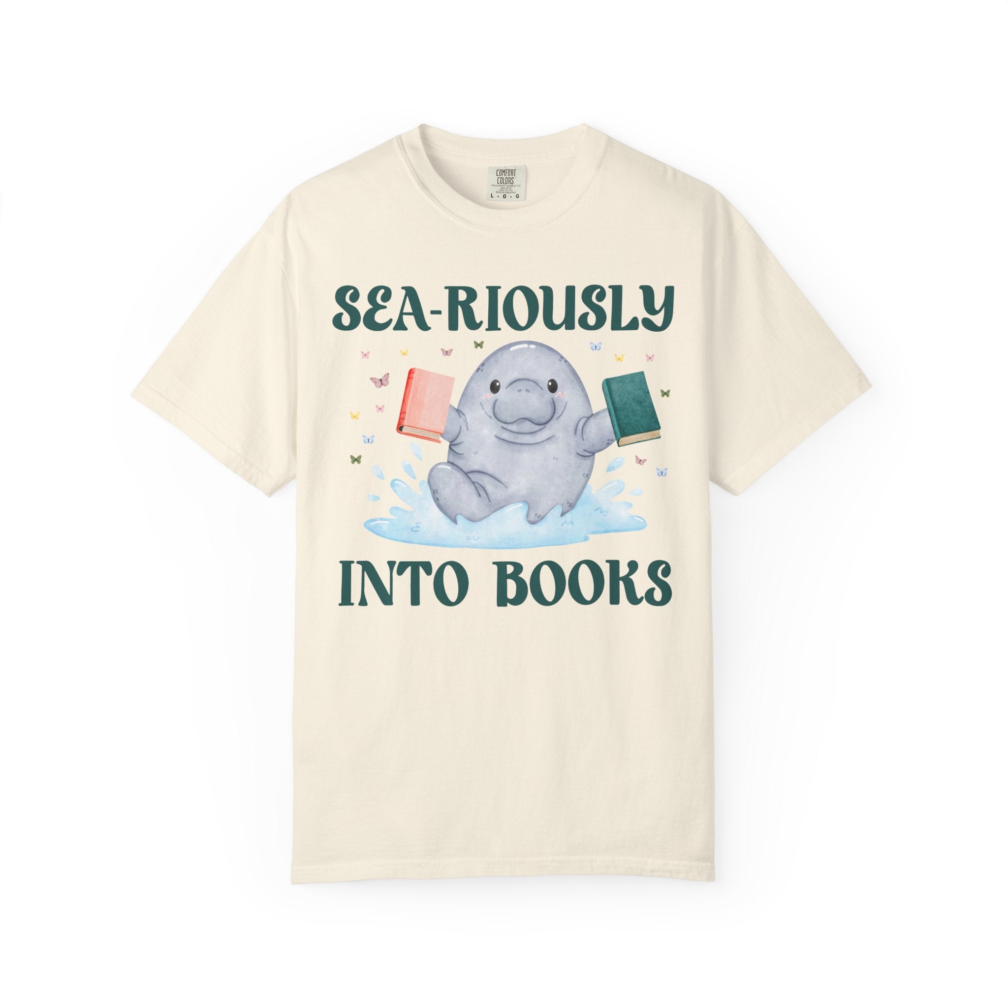 Book Lover Manatee T-Shirt for Animal Lover Who Loves Reading: Sea - Riously Into Books, Cute Bookish Present for School Librarian or Teacher - Opal and June