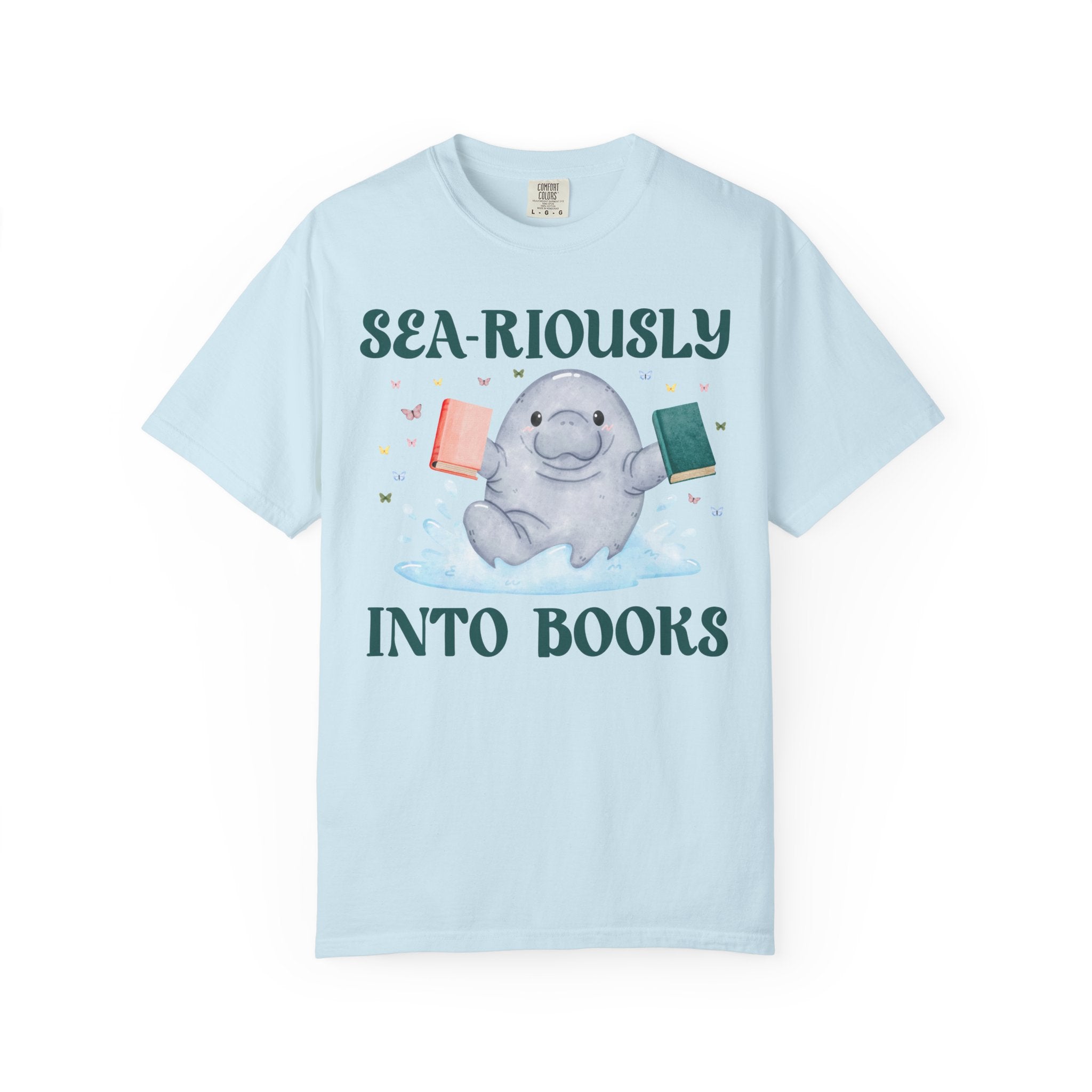 Book Lover Manatee T-Shirt for Animal Lover Who Loves Reading: Sea - Riously Into Books, Cute Bookish Present for School Librarian or Teacher - Opal and June