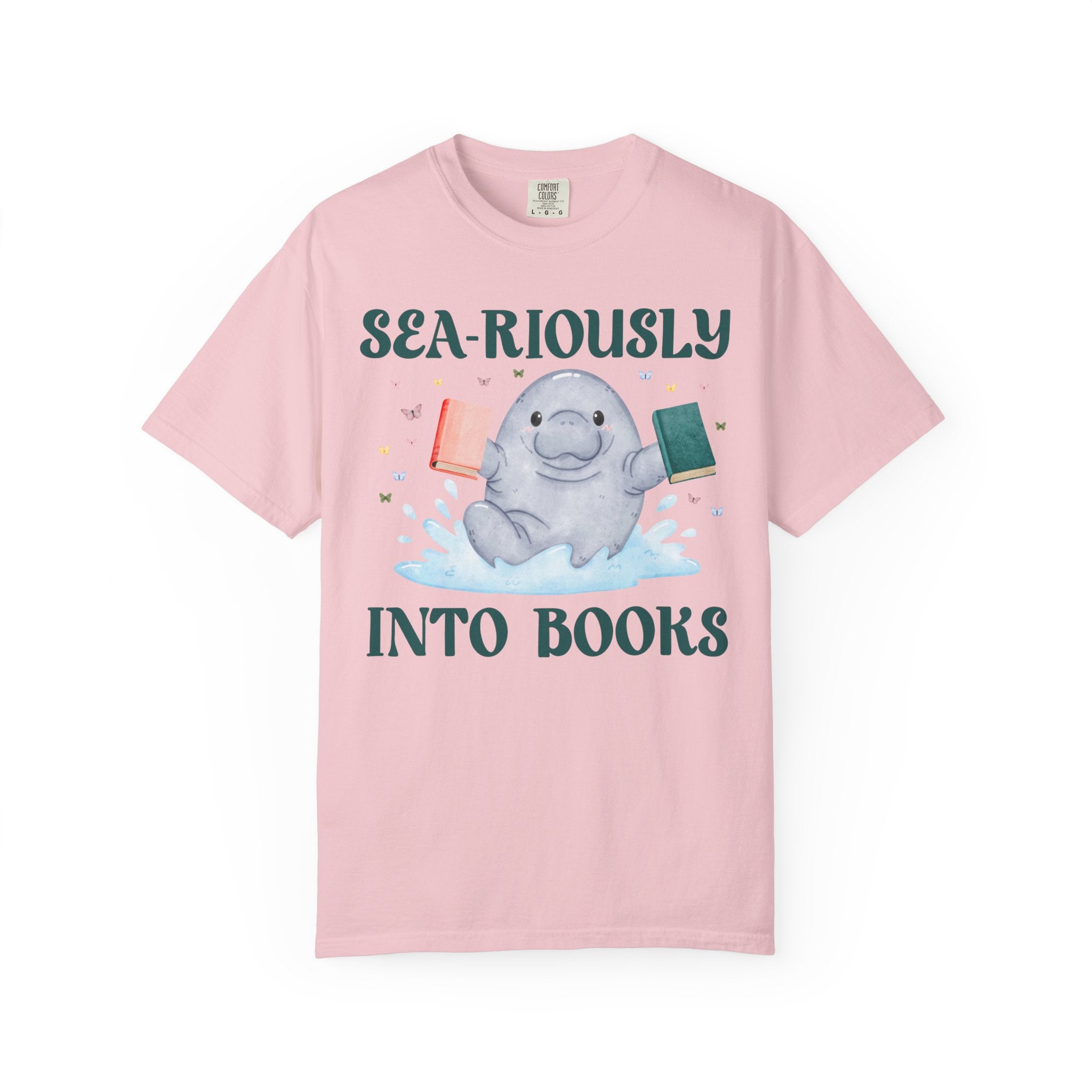 Book Lover Manatee T-Shirt for Animal Lover Who Loves Reading: Sea - Riously Into Books, Cute Bookish Present for School Librarian or Teacher - Opal and June