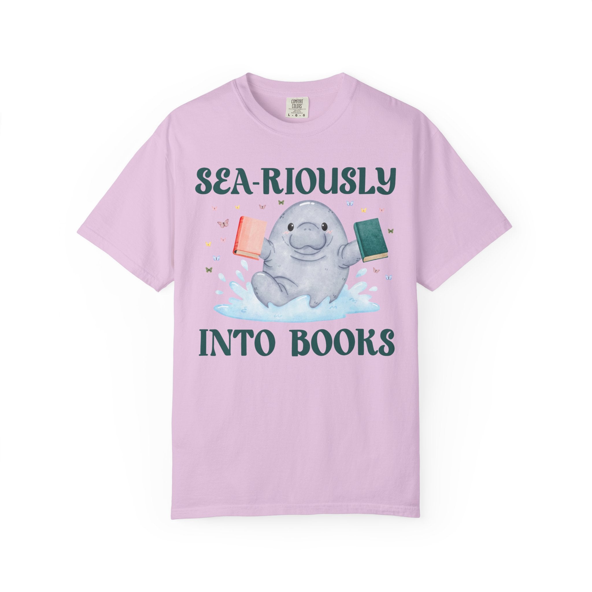 Book Lover Manatee T-Shirt for Animal Lover Who Loves Reading: Sea - Riously Into Books, Cute Bookish Present for School Librarian or Teacher - Opal and June