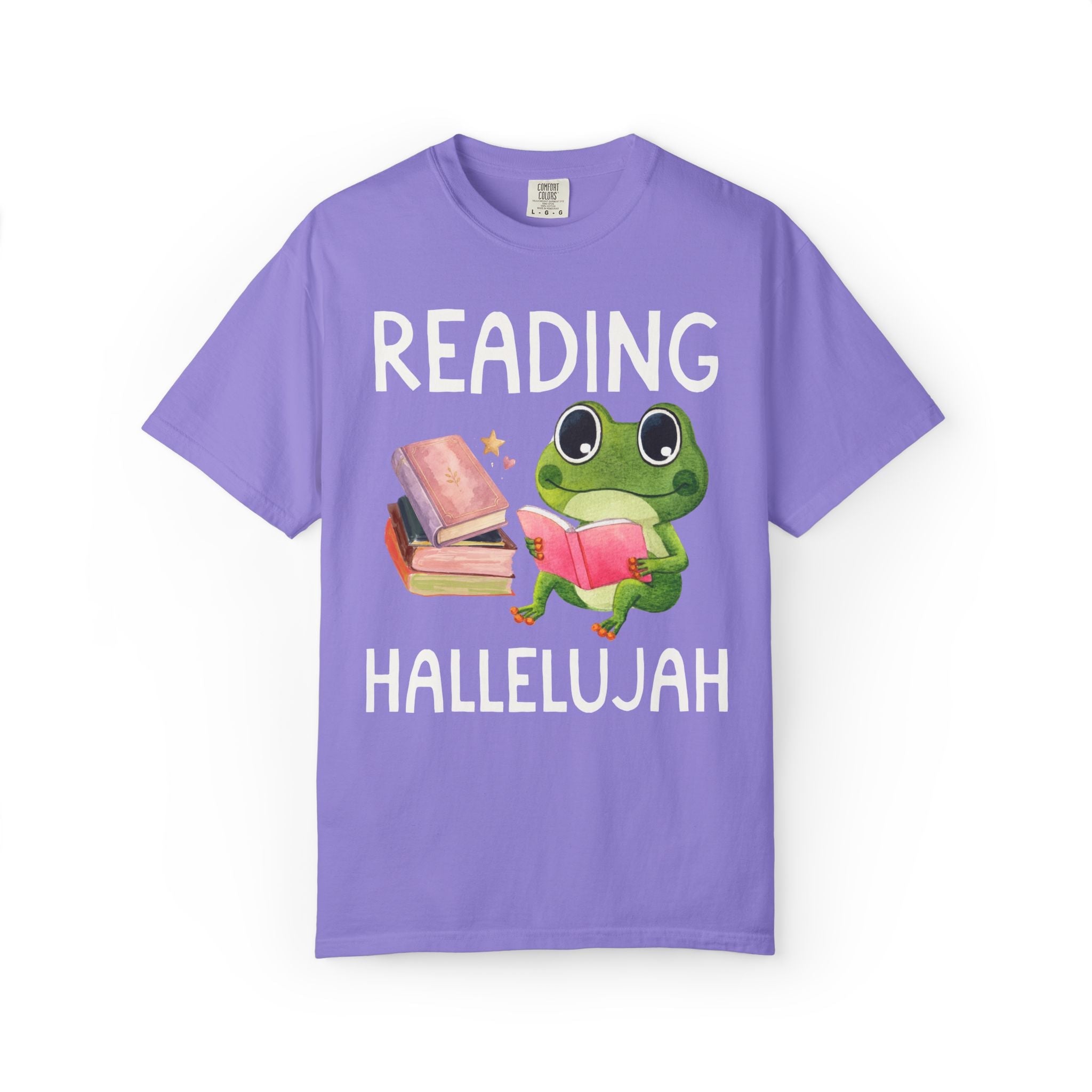 Book Lover Reading Hallelujah T-Shirt with Cute Frog, Silly Dreamcore Bookish Tee with Hearts, Funny School Librarian or Library Aide Gift - Opal and June