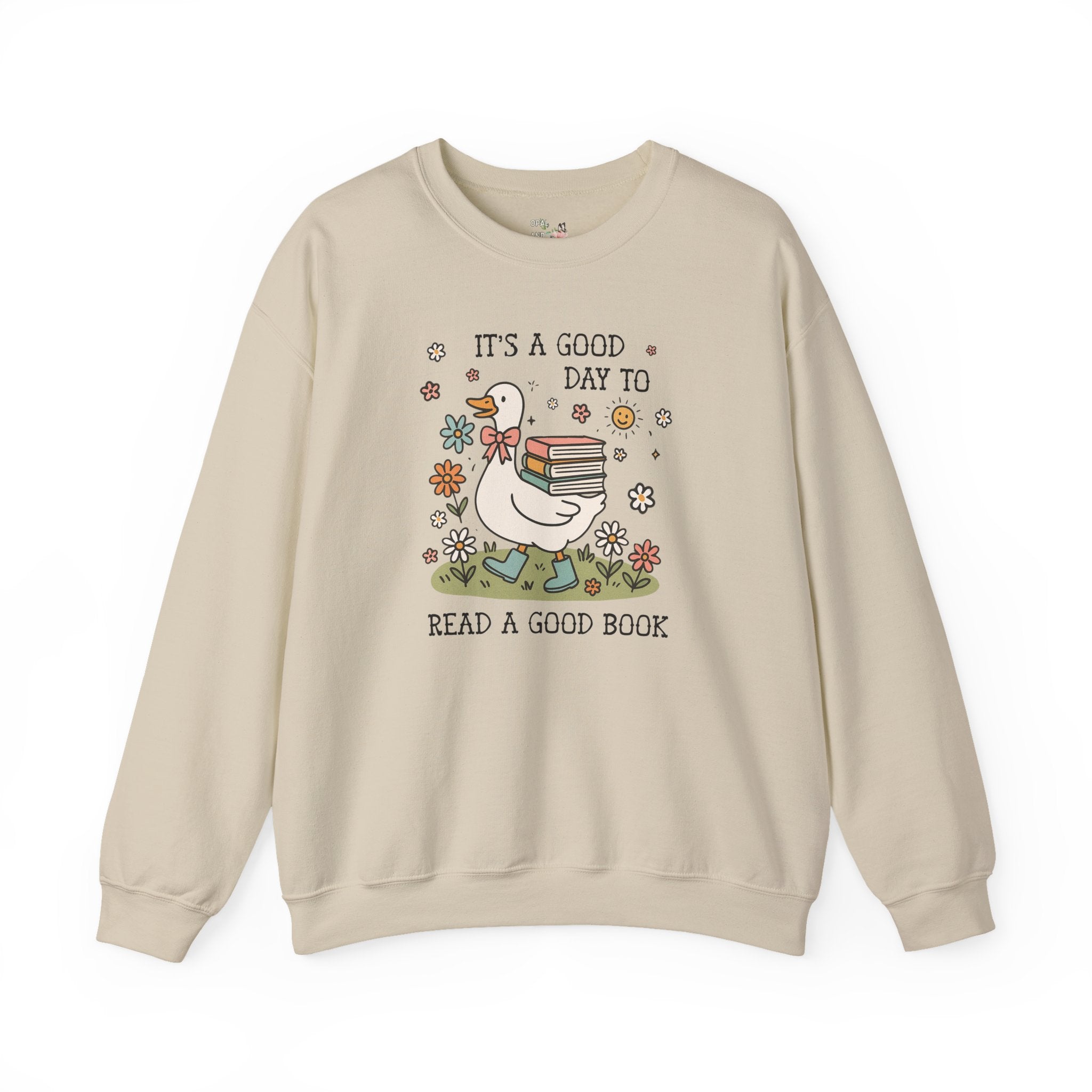 Book Lover Silly Goose Sweatshirt for School Librarian, Reading Teacher, Cute Romance Reader Bookish Crewneck with Flowers for Animal Lover - Opal and June