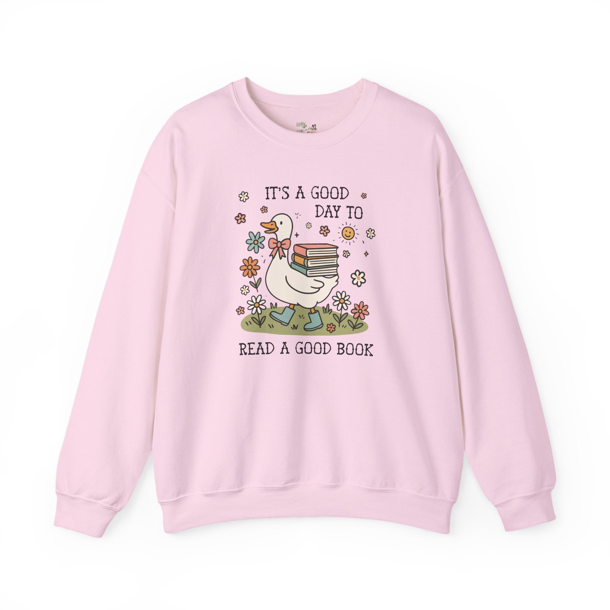 Book Lover Silly Goose Sweatshirt for School Librarian, Reading Teacher, Cute Romance Reader Bookish Crewneck with Flowers for Animal Lover - Opal and June