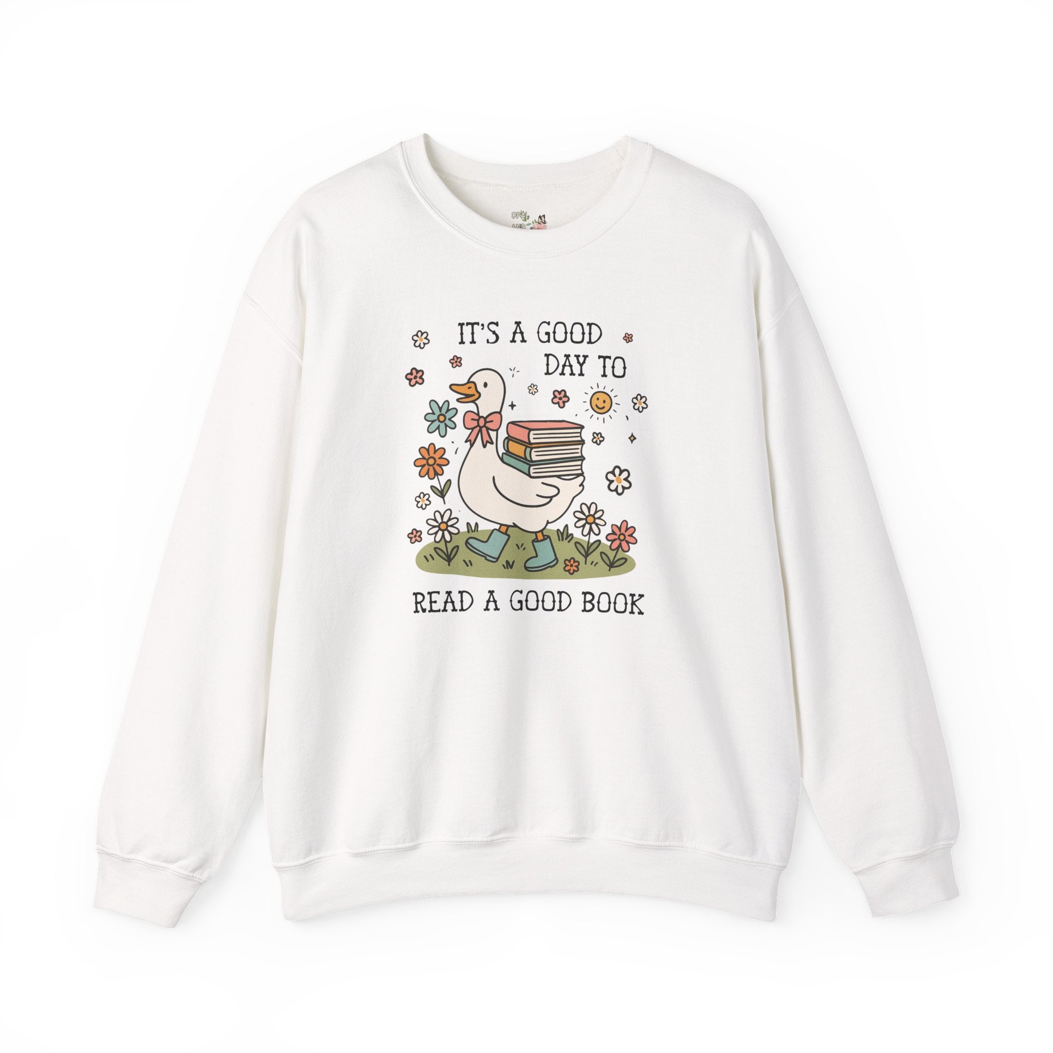 Book Lover Silly Goose Sweatshirt for School Librarian, Reading Teacher, Cute Romance Reader Bookish Crewneck with Flowers for Animal Lover - Opal and June