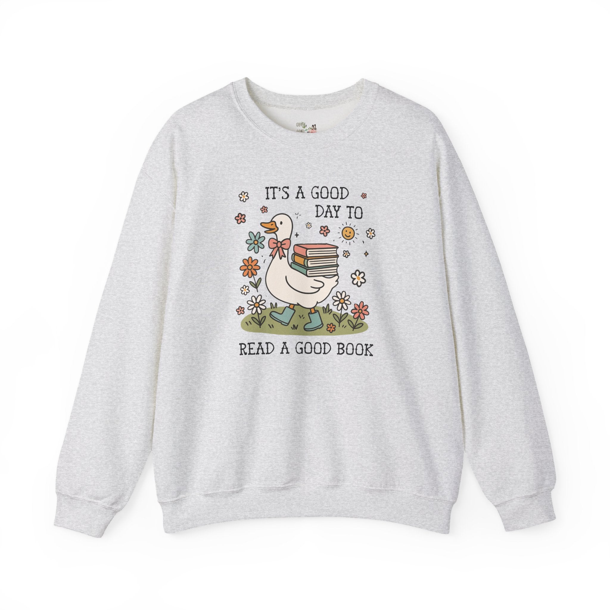 Book Lover Silly Goose Sweatshirt for School Librarian, Reading Teacher, Cute Romance Reader Bookish Crewneck with Flowers for Animal Lover - Opal and June