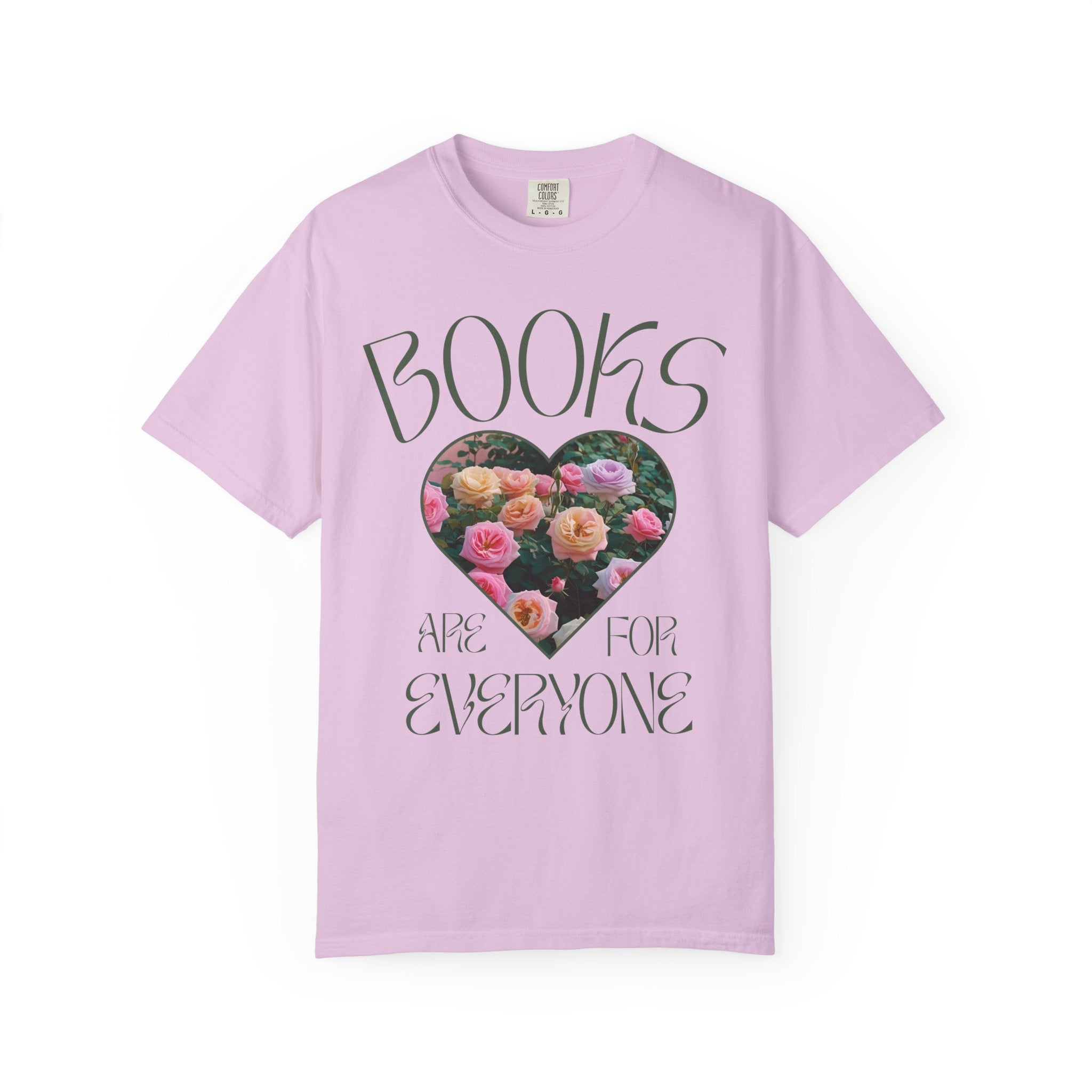 Book Lover Tee Shirt: Books Are For Everyone, Cute Bookish T-Shirt with Colorful Roses, Romance Reader or School Librarian Gift, Author Gift - Opal and June
