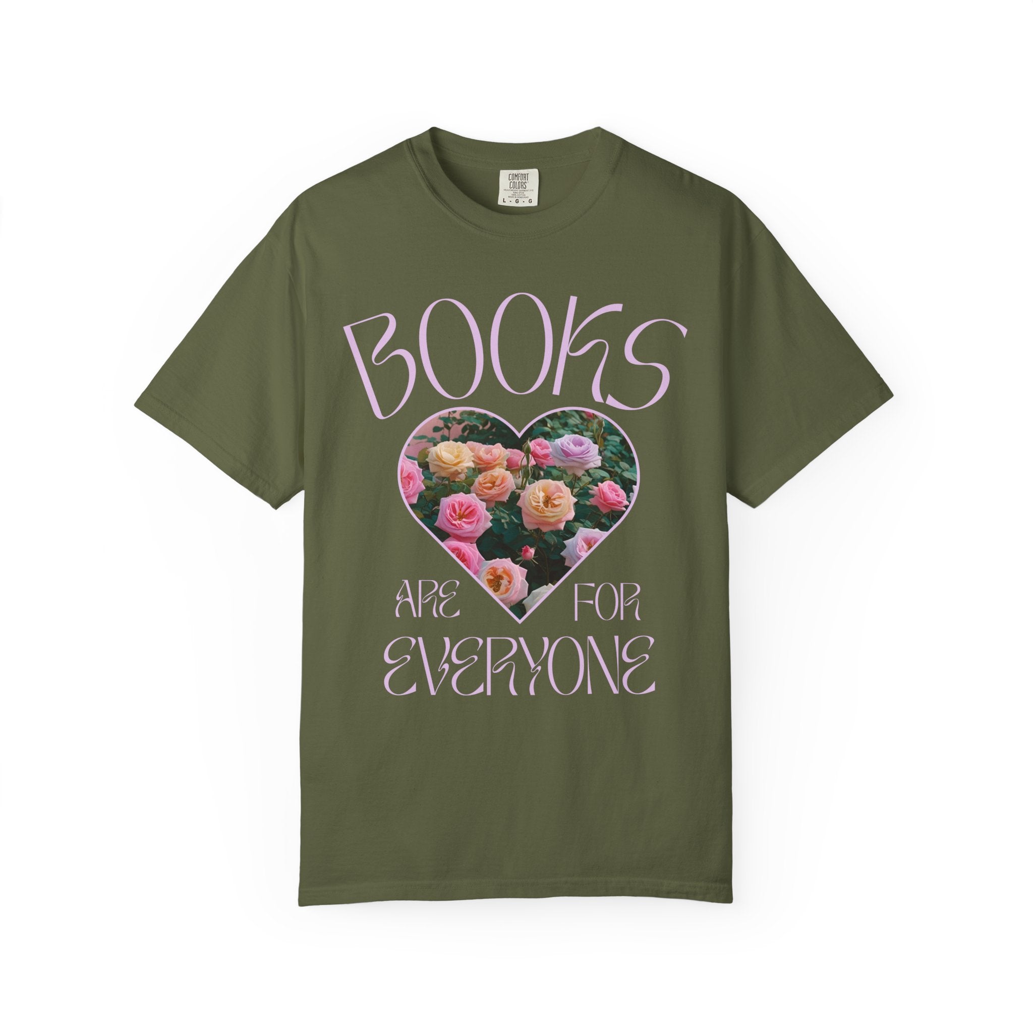 Book Lover Tee Shirt: Books Are For Everyone, Cute Bookish T-Shirt with Colorful Roses, Romance Reader or School Librarian Gift, Author Gift - Opal and June