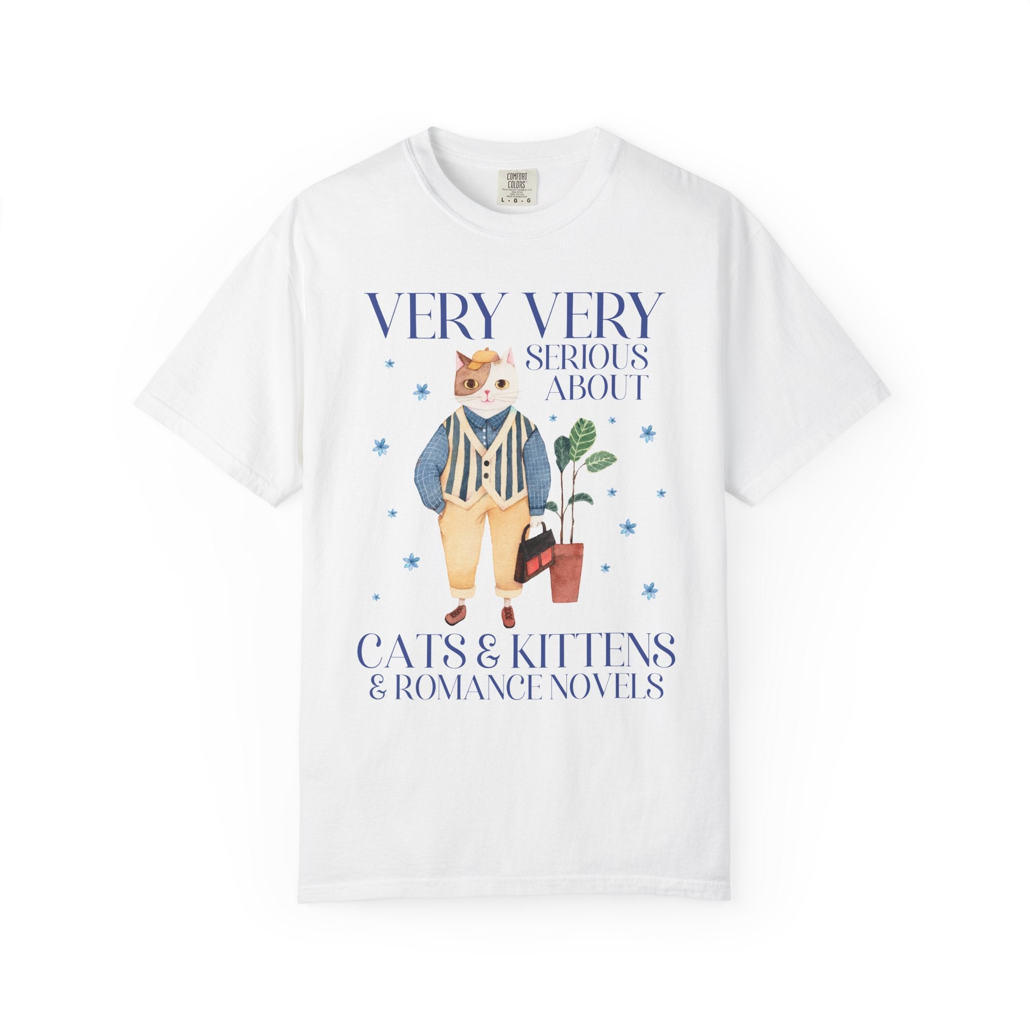 Book Lover Tee Shirt for Romance Reader Who Loves Cats, Funny Saying Animal Lover T-Shirt with Flowers, Colorful 90s Throwback Bookish Tee - Opal and June