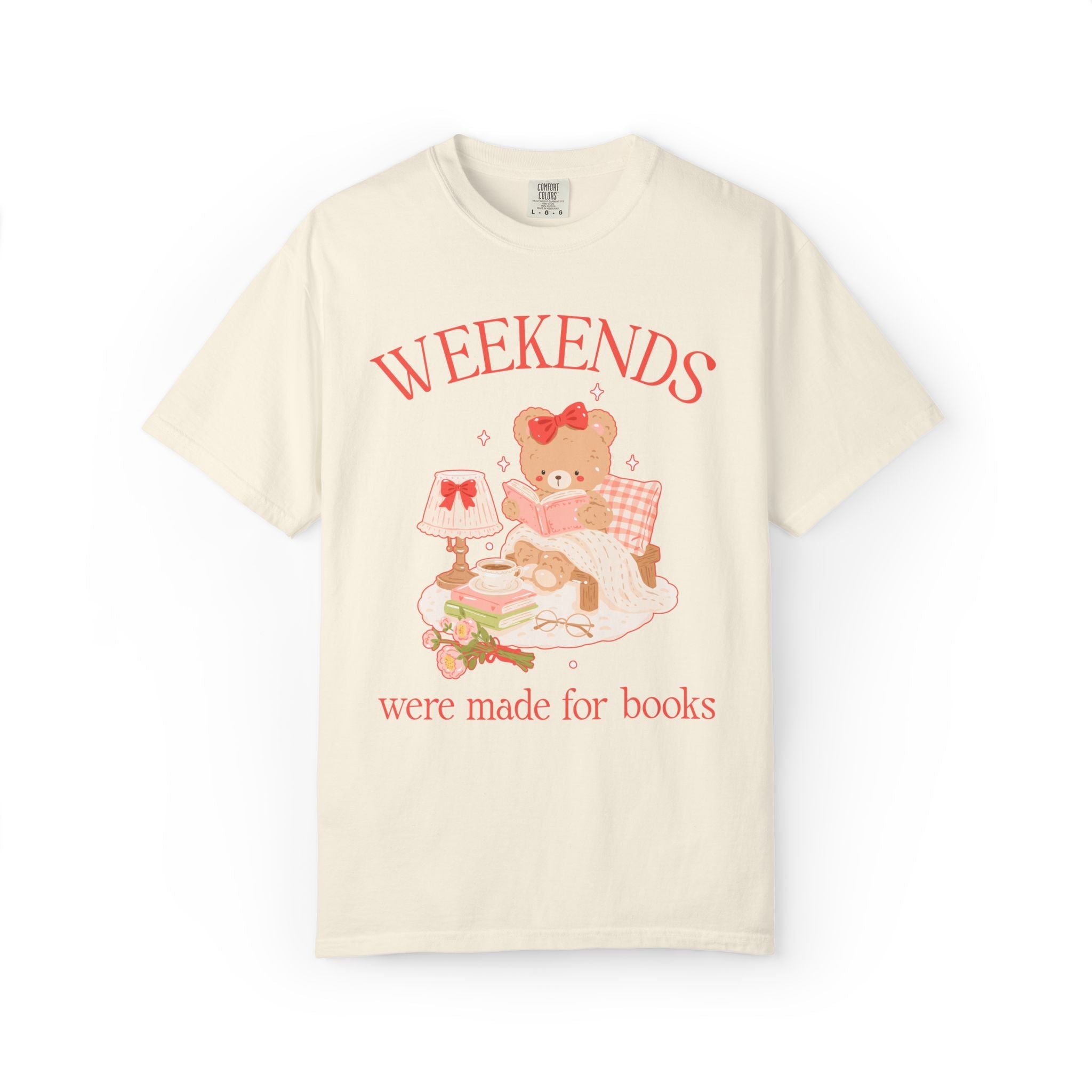Bookish Bear Tee Shirt for Animal Lover or Librarian: Weekends Were Made for Books, 90s Aesthetic Bookworm Gift, Romance or Mystery Reader - Opal and June