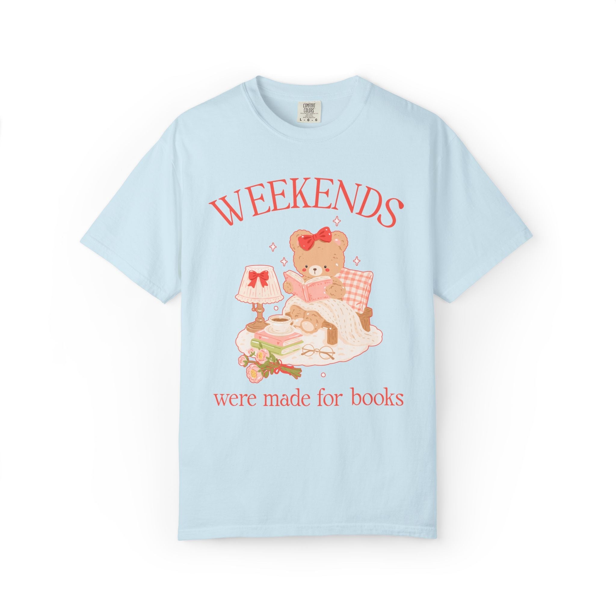 Bookish Bear Tee Shirt for Animal Lover or Librarian: Weekends Were Made for Books, 90s Aesthetic Bookworm Gift, Romance or Mystery Reader - Opal and June