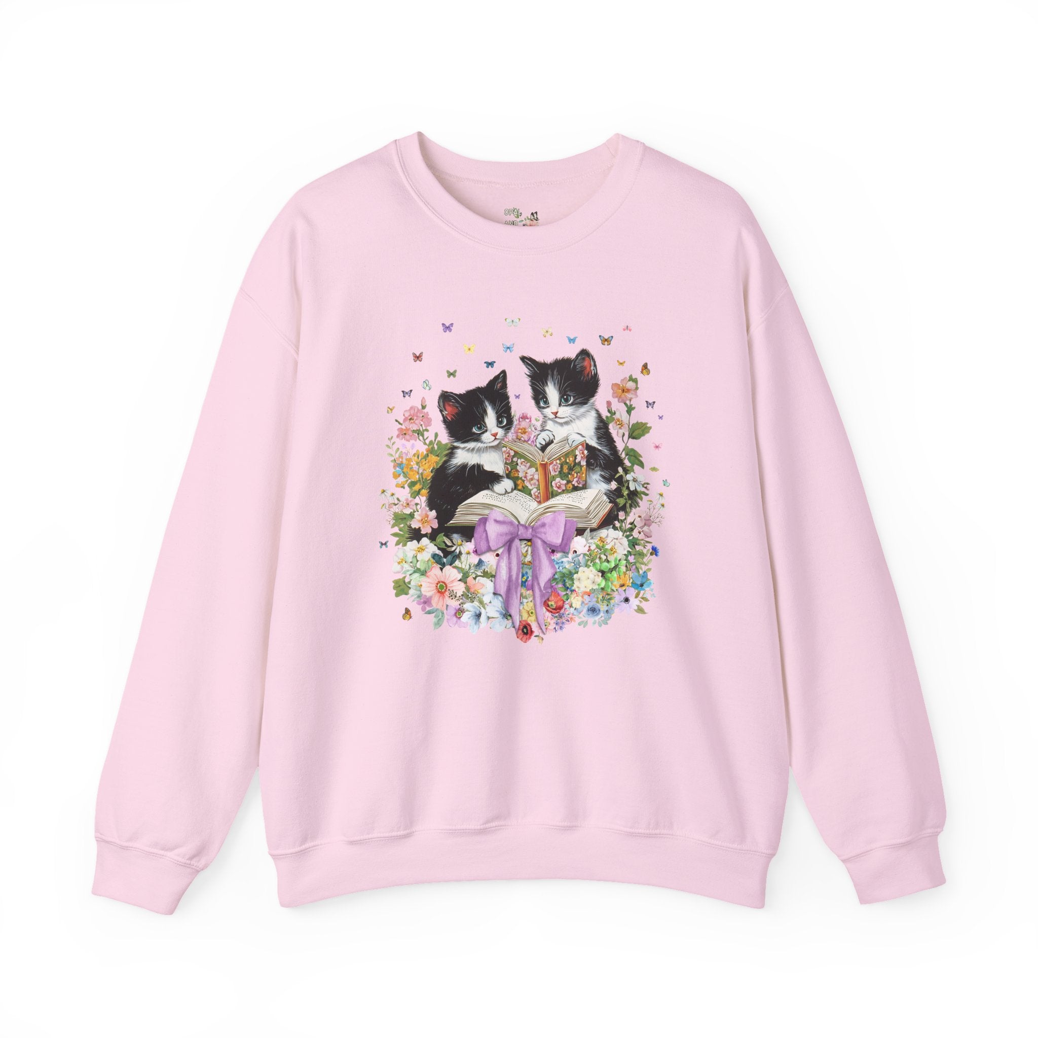 Bookish Cat Lover Sweatshirt, Cat Mom, Cat Dad Who Loves Reading, Cute School Librarian Shirt for Bookworm Who Loves Kittens, 90s Throwback - Opal and June