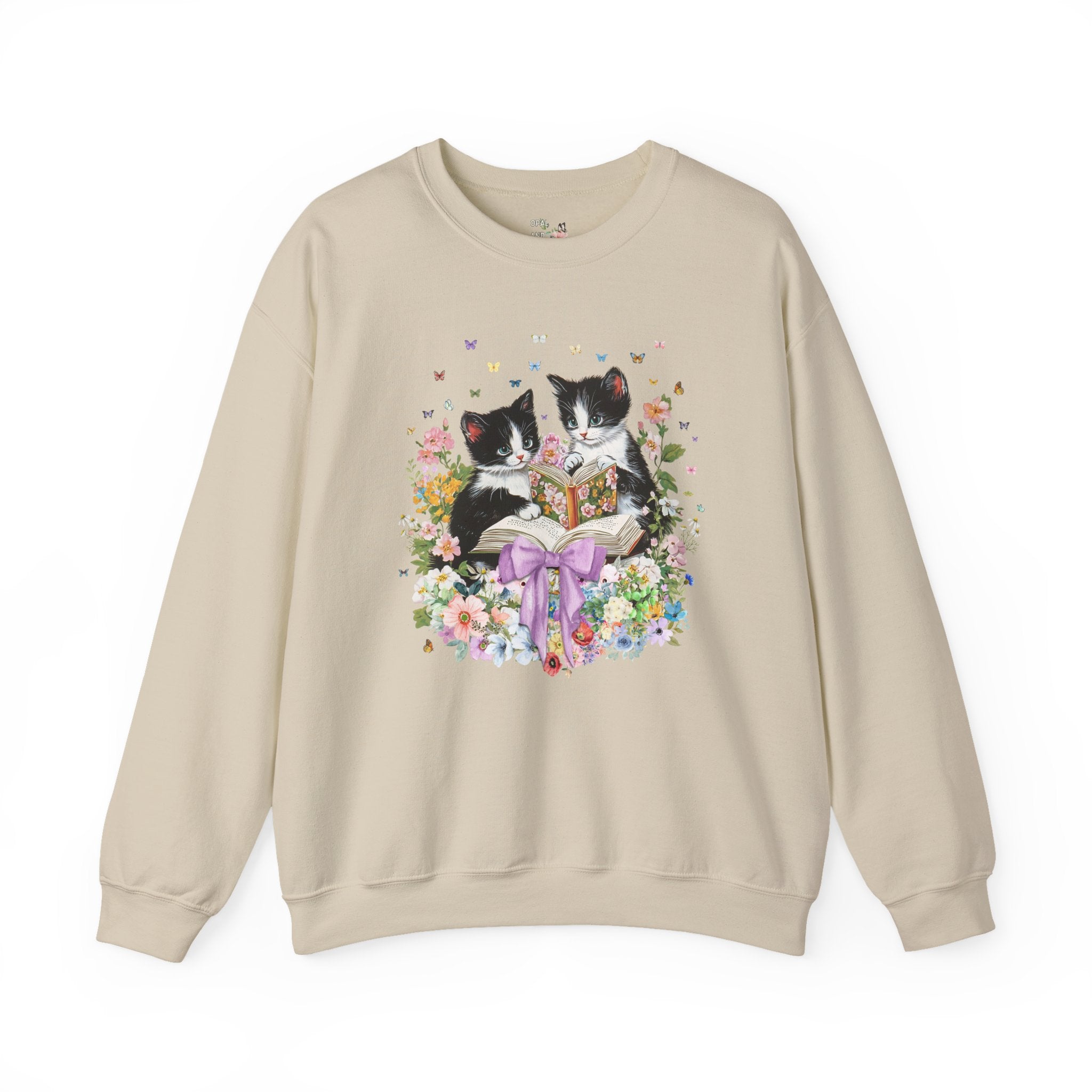 Bookish Cat Lover Sweatshirt, Cat Mom, Cat Dad Who Loves Reading, Cute School Librarian Shirt for Bookworm Who Loves Kittens, 90s Throwback - Opal and June