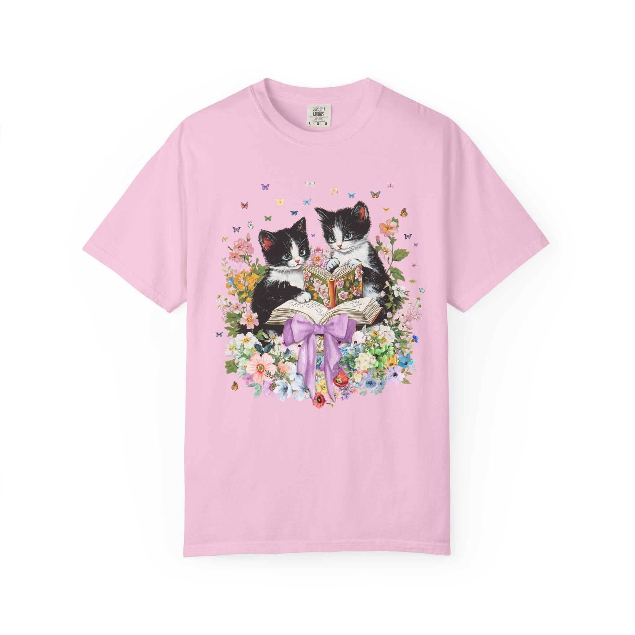 Bookish Cat Lover Tee Shirt for Cat Mom. Cat Dad Who Loves Reading, Cute School Librarian Tee for Bookworm Who Loves Kittens, 90s Throwback - Opal and June