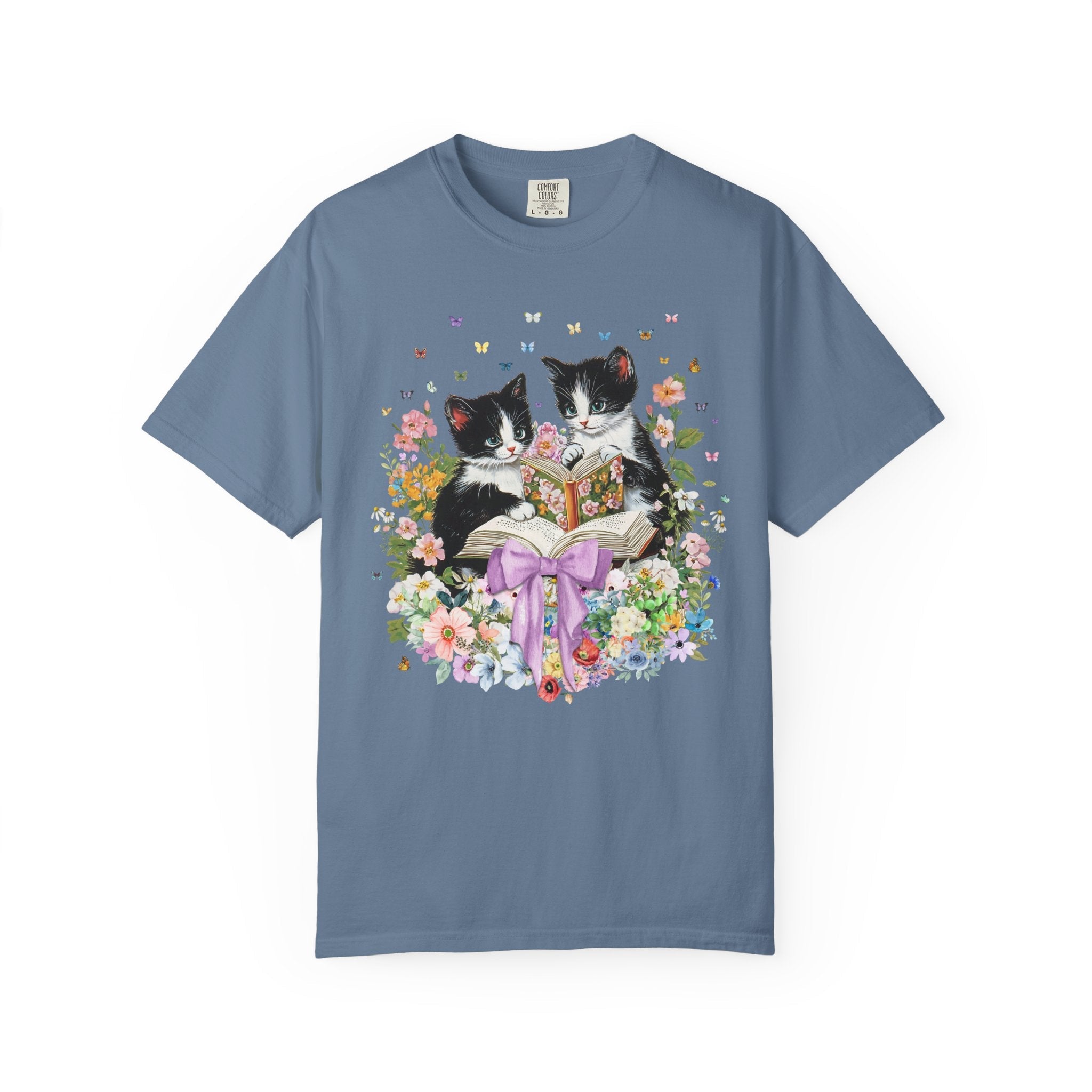 Bookish Cat Lover Tee Shirt for Cat Mom. Cat Dad Who Loves Reading, Cute School Librarian Tee for Bookworm Who Loves Kittens, 90s Throwback - Opal and June