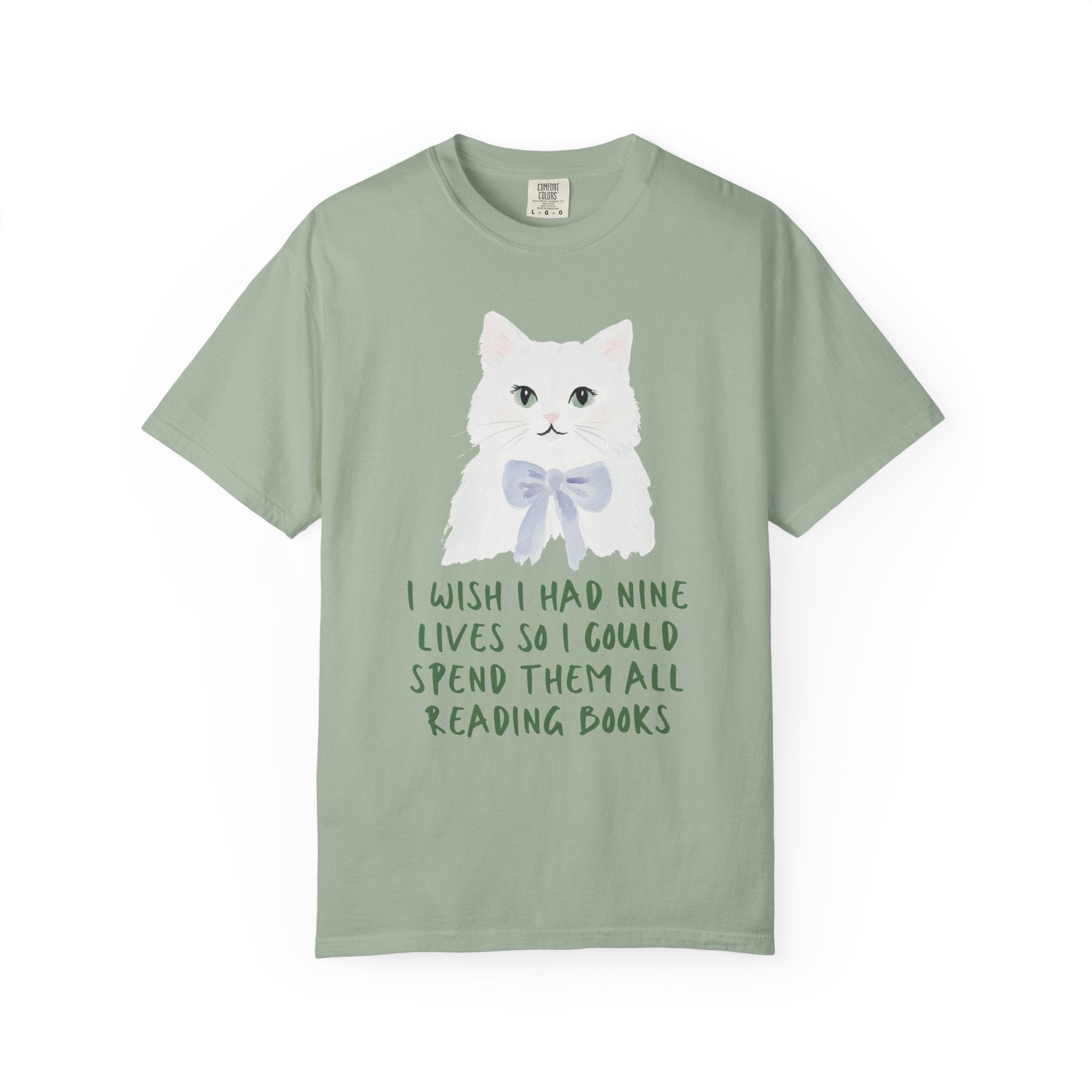 Bookish Cat Tee Shirt: I Wish I Had Nine Lives, Silly Romance Reader Cat Mom T-Shirt, Silly Vintage Aesthetic Animal Lover Tee for Librarian - Opal and June