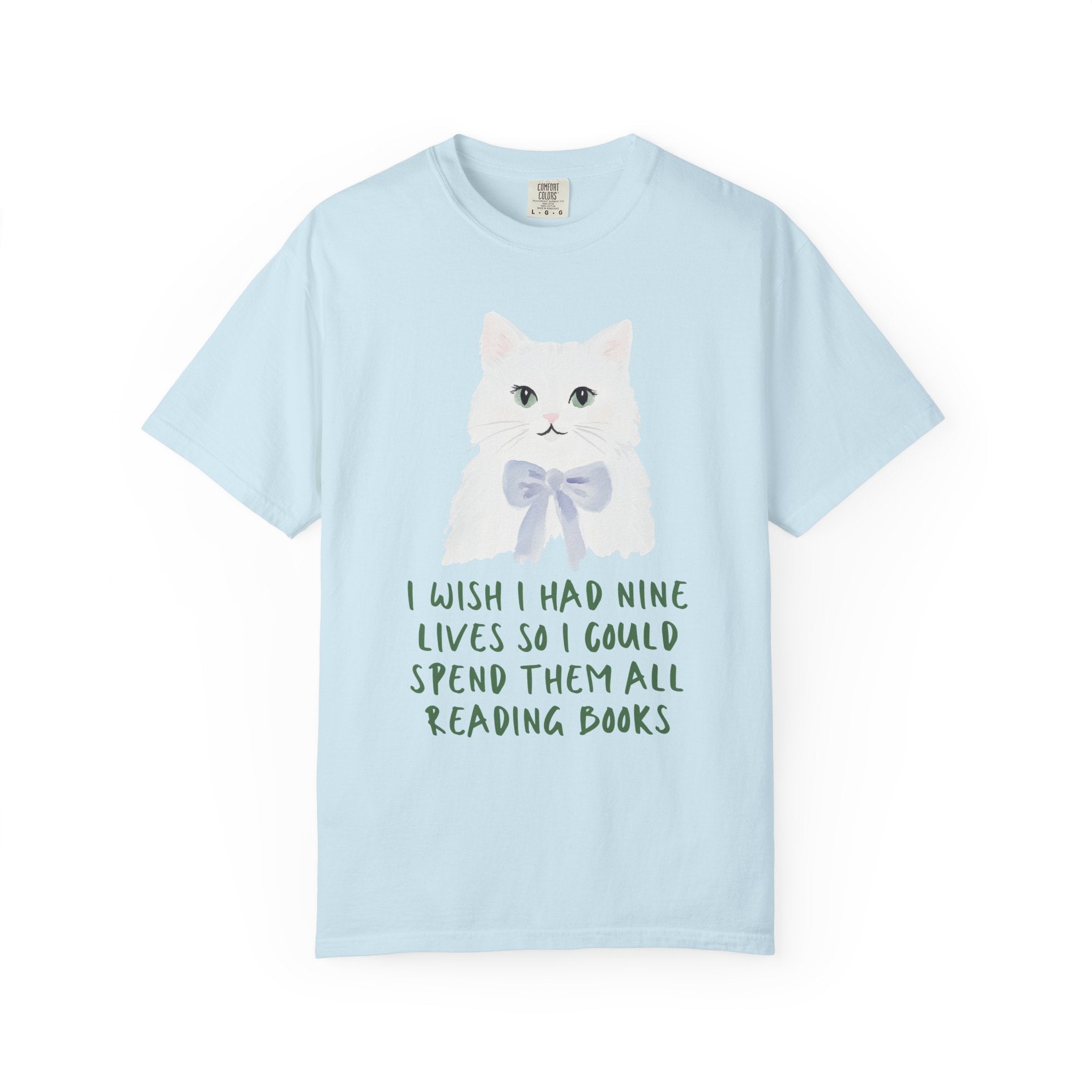 Bookish Cat Tee Shirt: I Wish I Had Nine Lives, Silly Romance Reader Cat Mom T-Shirt, Silly Vintage Aesthetic Animal Lover Tee for Librarian - Opal and June