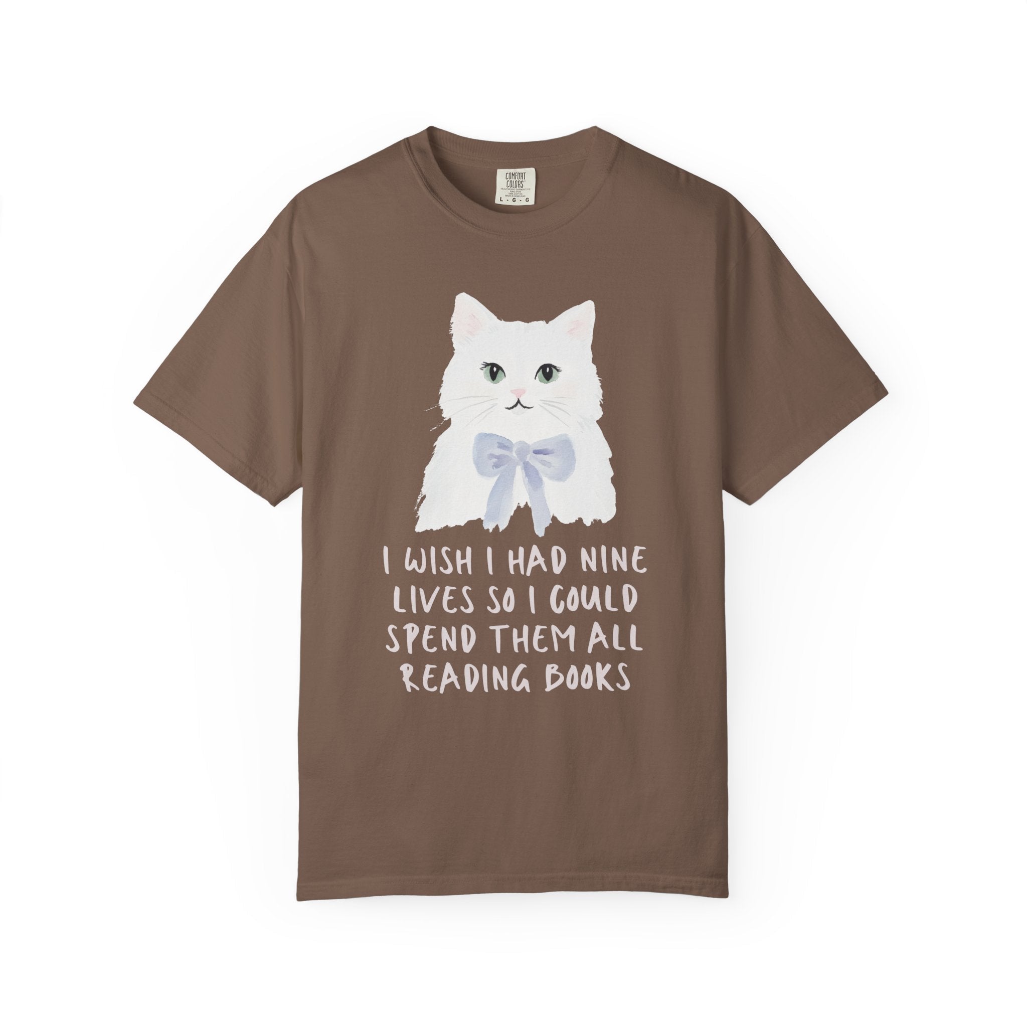 Bookish Cat Tee Shirt: I Wish I Had Nine Lives, Silly Romance Reader Cat Mom T-Shirt, Silly Vintage Aesthetic Animal Lover Tee for Librarian - Opal and June