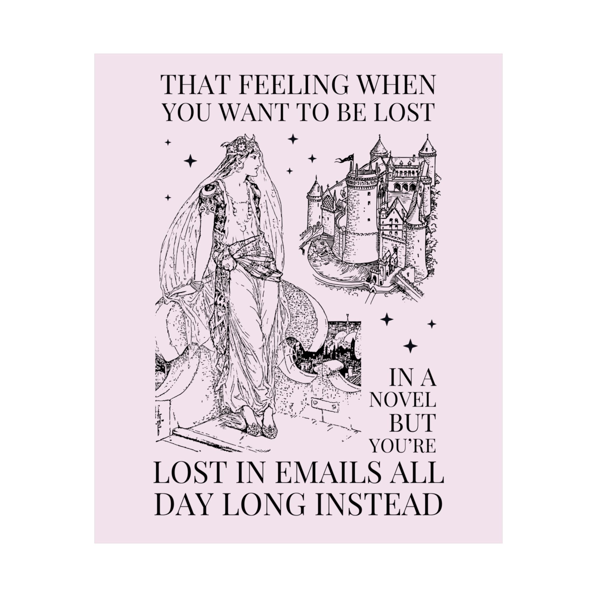 Bookish Co-Worker Thank You Gift for Book Lover, Silly Fantasy Romance Reader Poster Print: Lost in Emails Instead, Funny Reading Gift - Opal and June