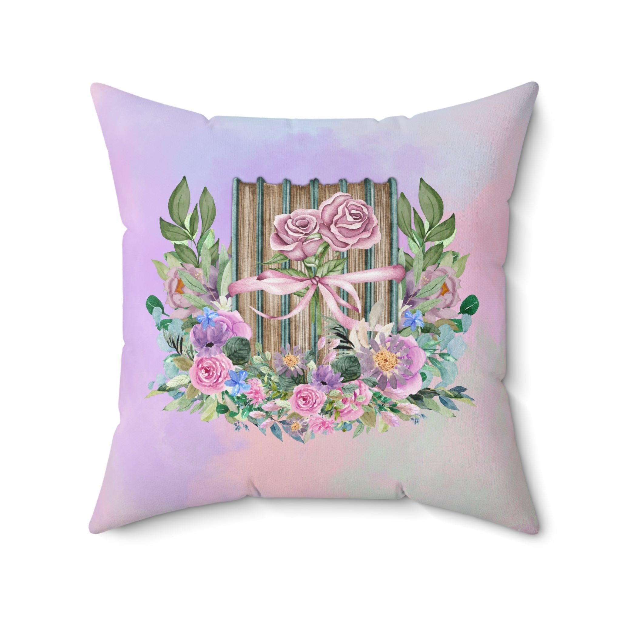 Bookish Floral Pillow with Roses and Watercolor Background | Pillow for Book Lover, Reader Gift idea, Whimsical Throw Pillow for Teacher - Opal and June