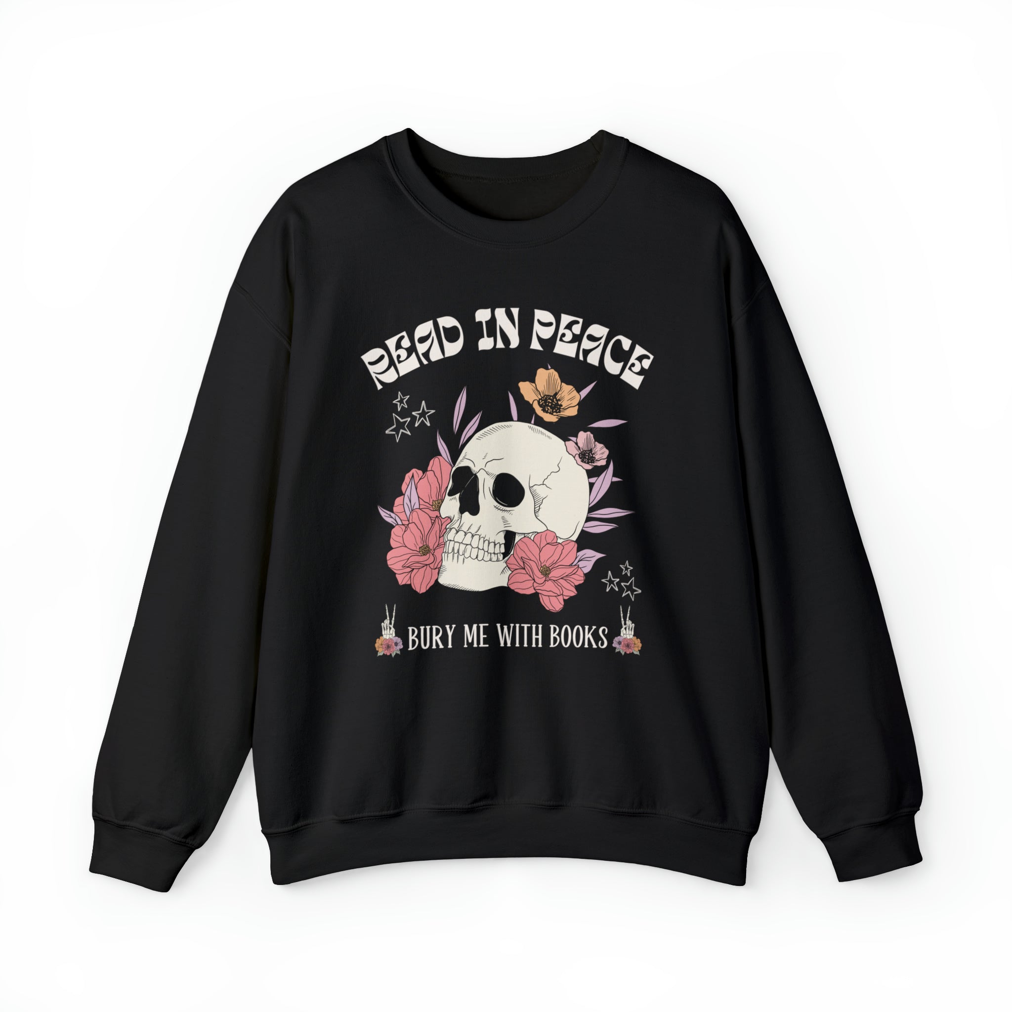 Bookish Floral Skull Crewneck for Halloween: Read In Peace | Funny Cottagecore Spooky Season Gift - Opal and June