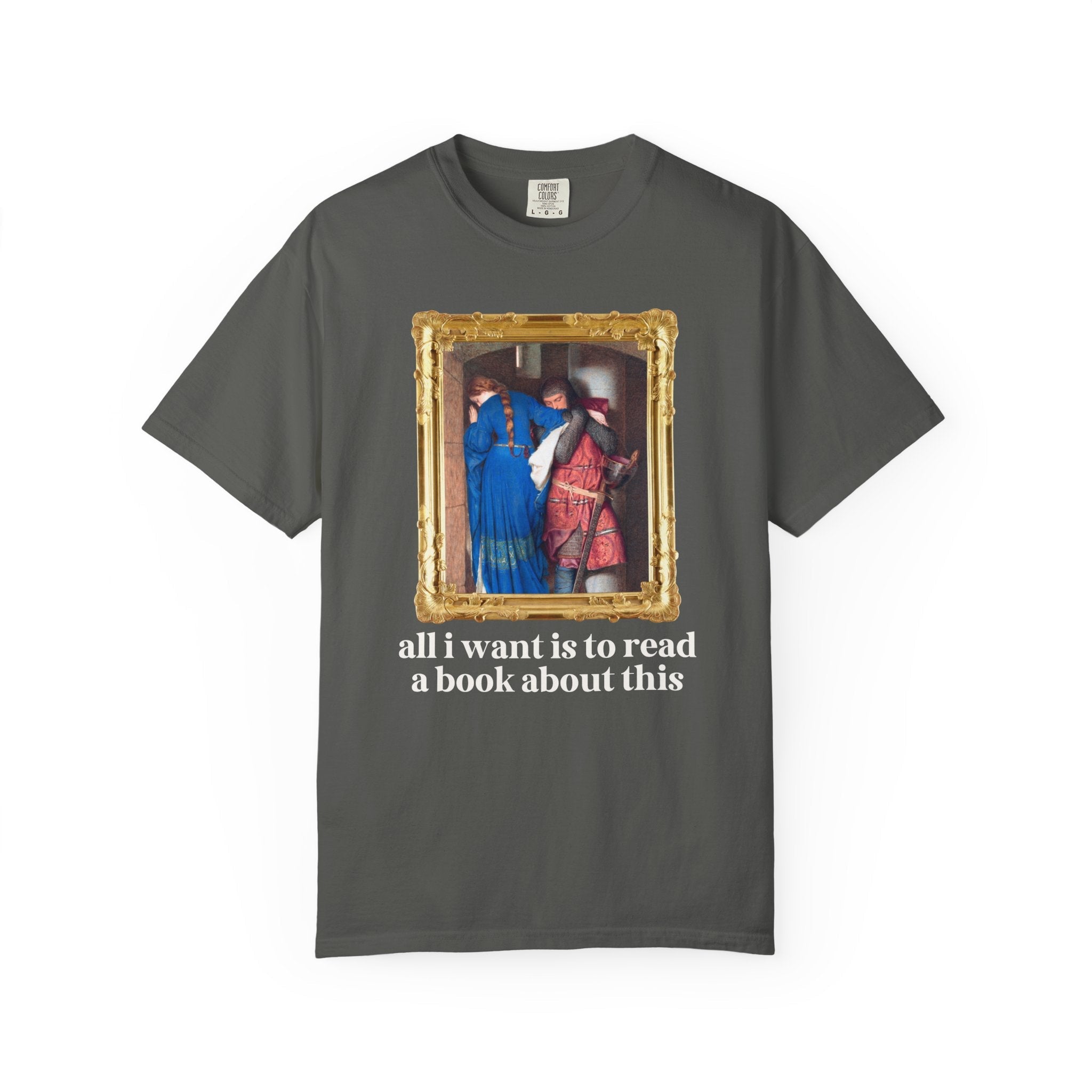 Bookish Forbidden Love Art History Tee Shirt, Medieval Romance Reader Gift for Librarian or Moms Who Read, Meeting on the Turret Stairs - Opal and June