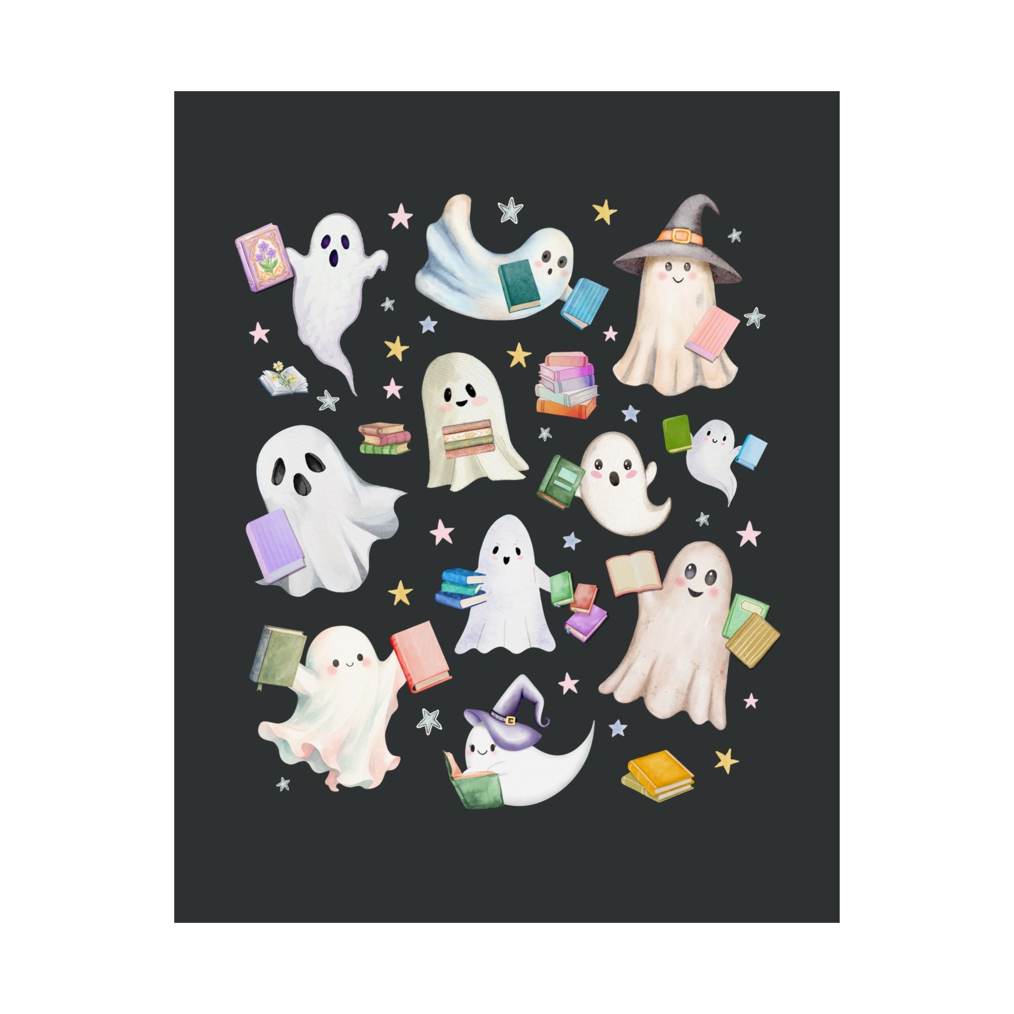 Bookish Ghost Lover Poster Print with Ghosts Holding Books for Reading Teacher or School Librarian, Silly Halloween Book Lover Class Decor - Opal and June