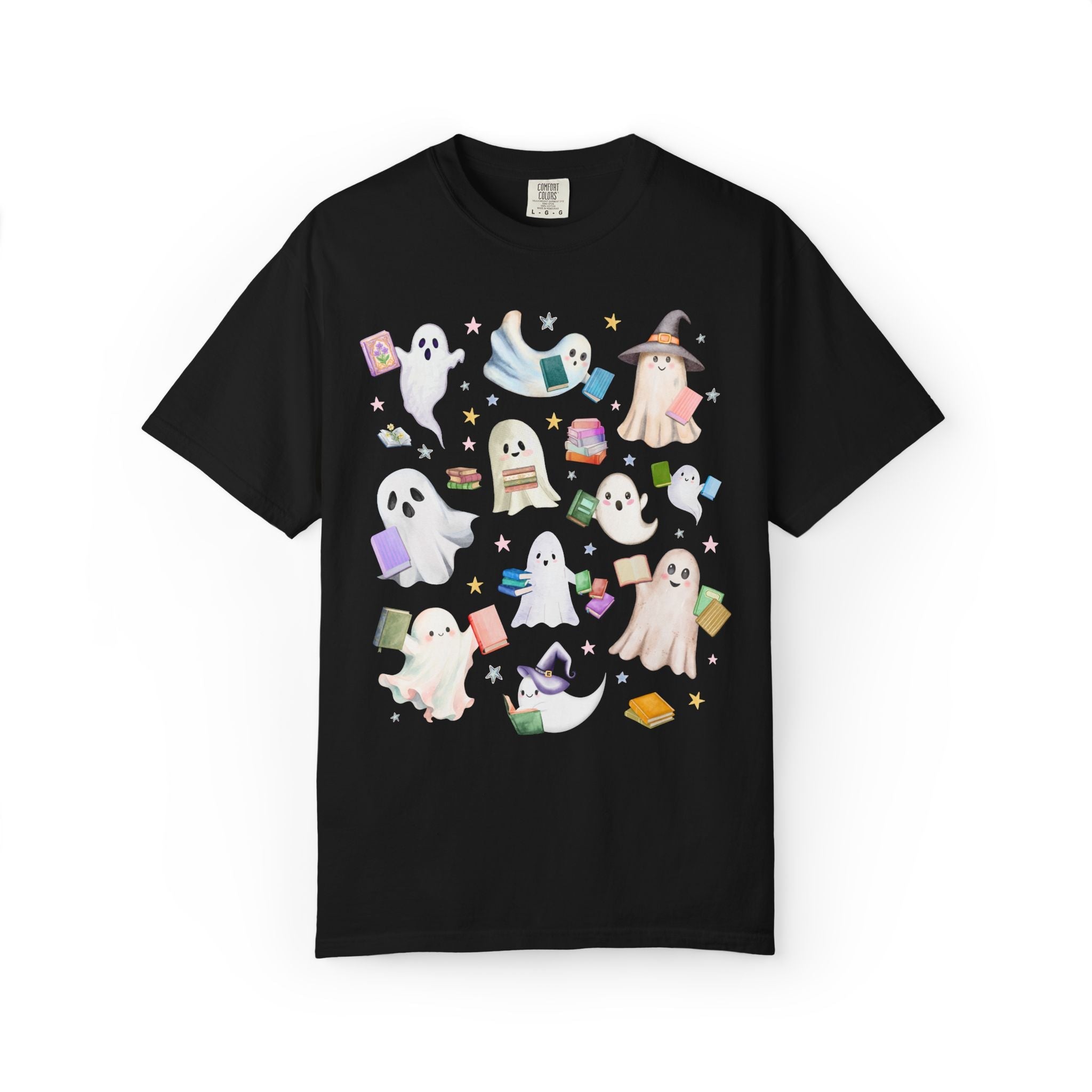 Bookish Ghost Lover Tee Shirt with Ghosts Holding Books - Opal and June