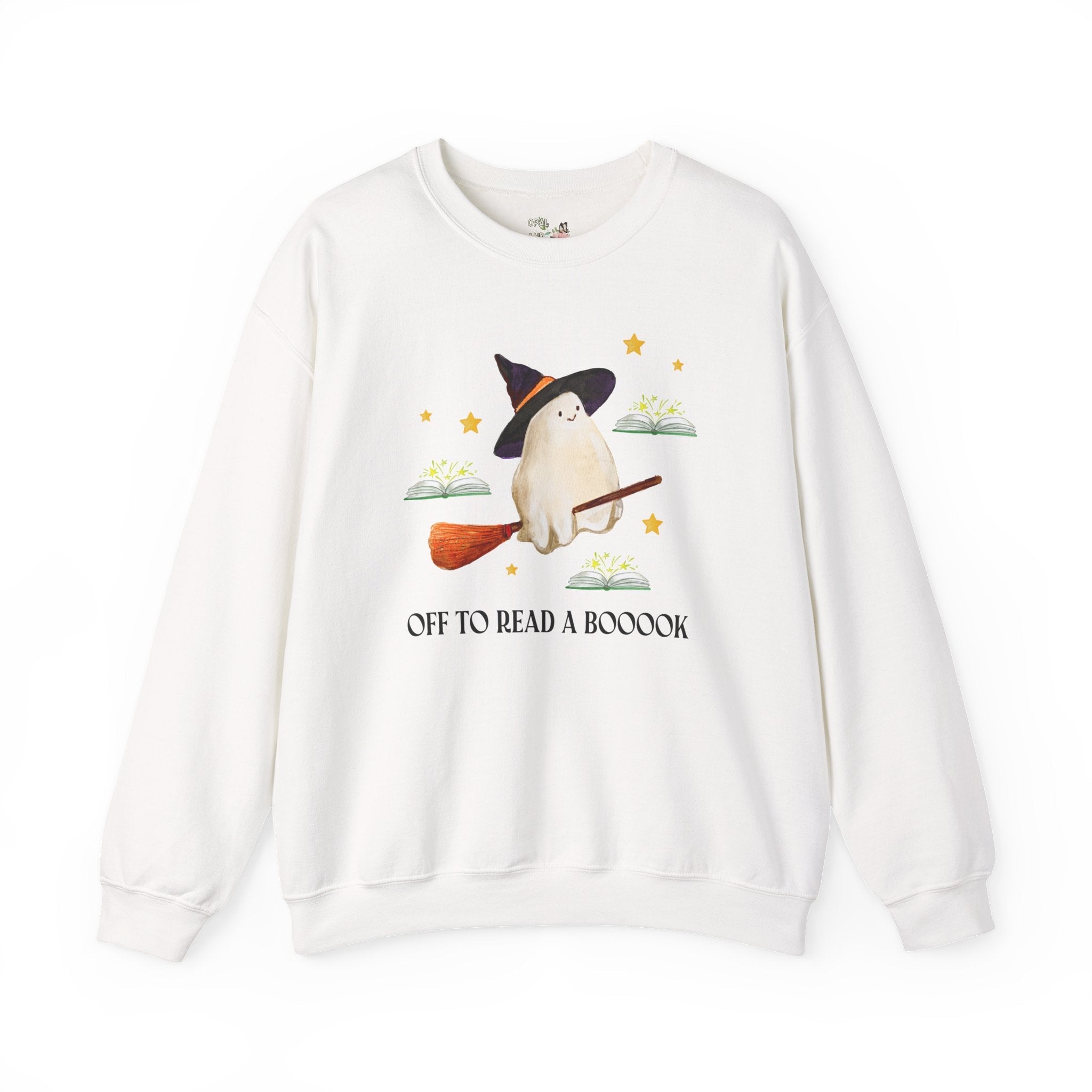 Bookish Ghost Sweatshirt for Halloween: Off To Read a Boooook, Silly Book Lover Shirt for Spooky Season, School Librarian, Reading Teacher - Opal and June